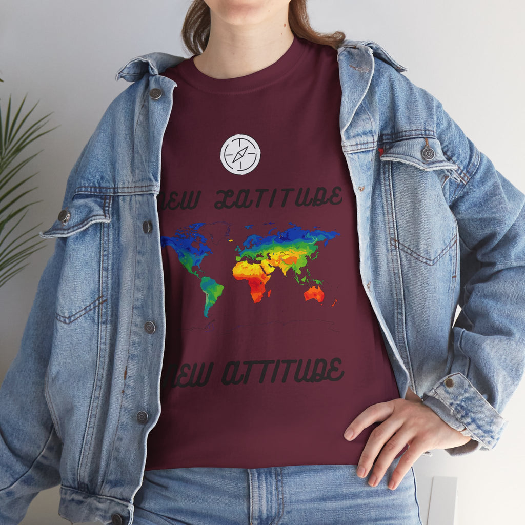New Latitude New Attitude world map T-Shirt | rainbow map graphic