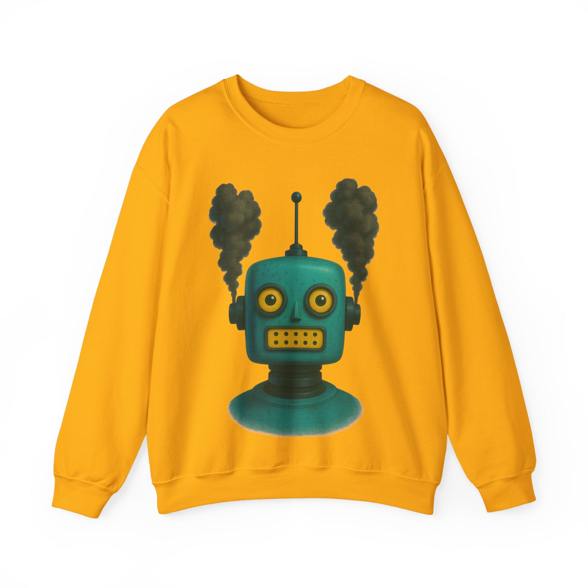 Smoking Robot Graphic Unisex Sweatshirt, Cozy Crewneck Top