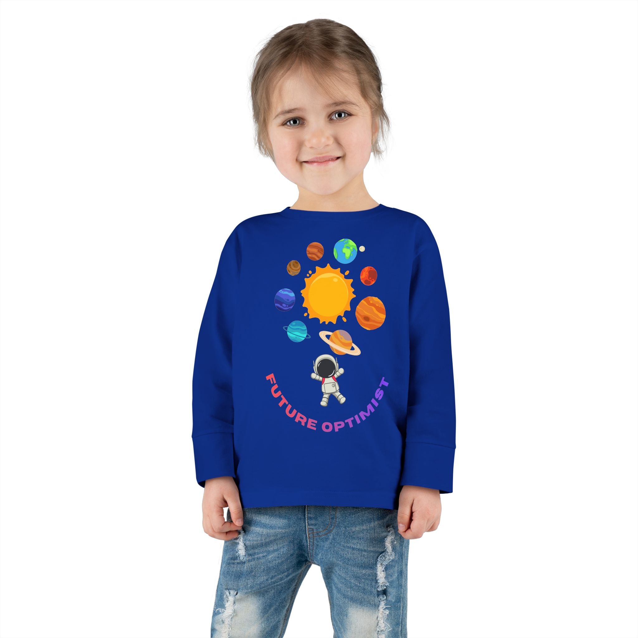 Future Optimist Astronaut toddler long sleeve tee | Solar System planets design