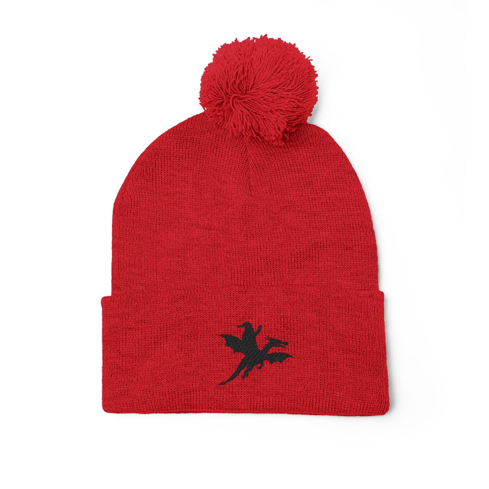 Santa on a Dragon Embroidered Pom-Pom Beanie | Knit Cap
