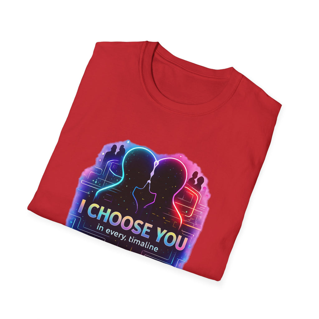 I Choose You  in Every Timeline silhouette heart T-Shirt | Neon LBGTQ couple, love phrase