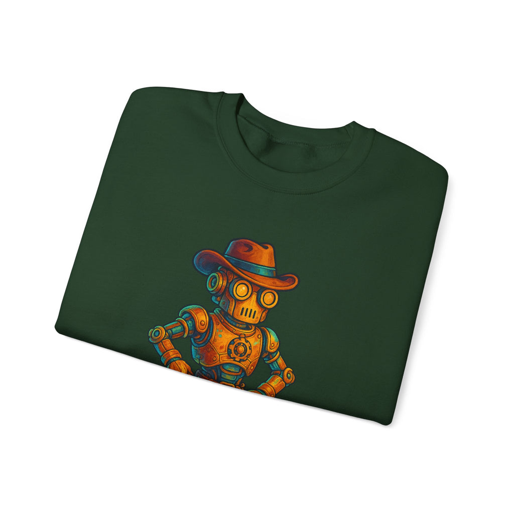 Steampunk Cowboy Robot Crewneck Sweatshirt | Retro Western Robot Artwork