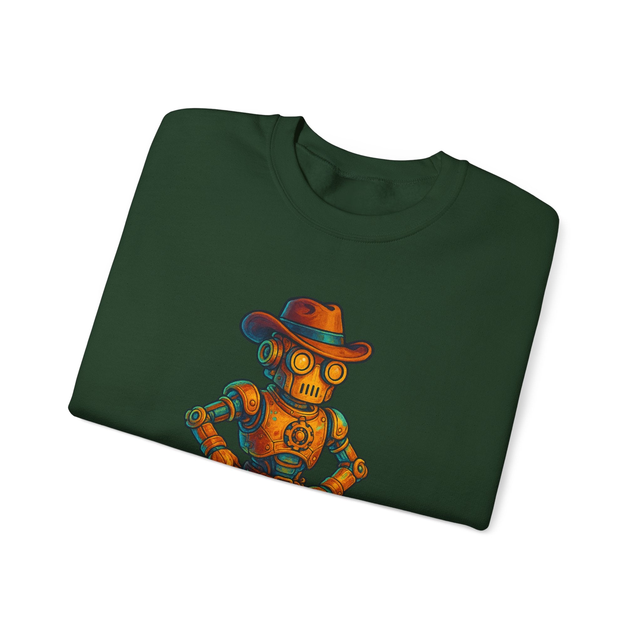 Steampunk Cowboy Robot Crewneck Sweatshirt | Retro Western Robot Artwork