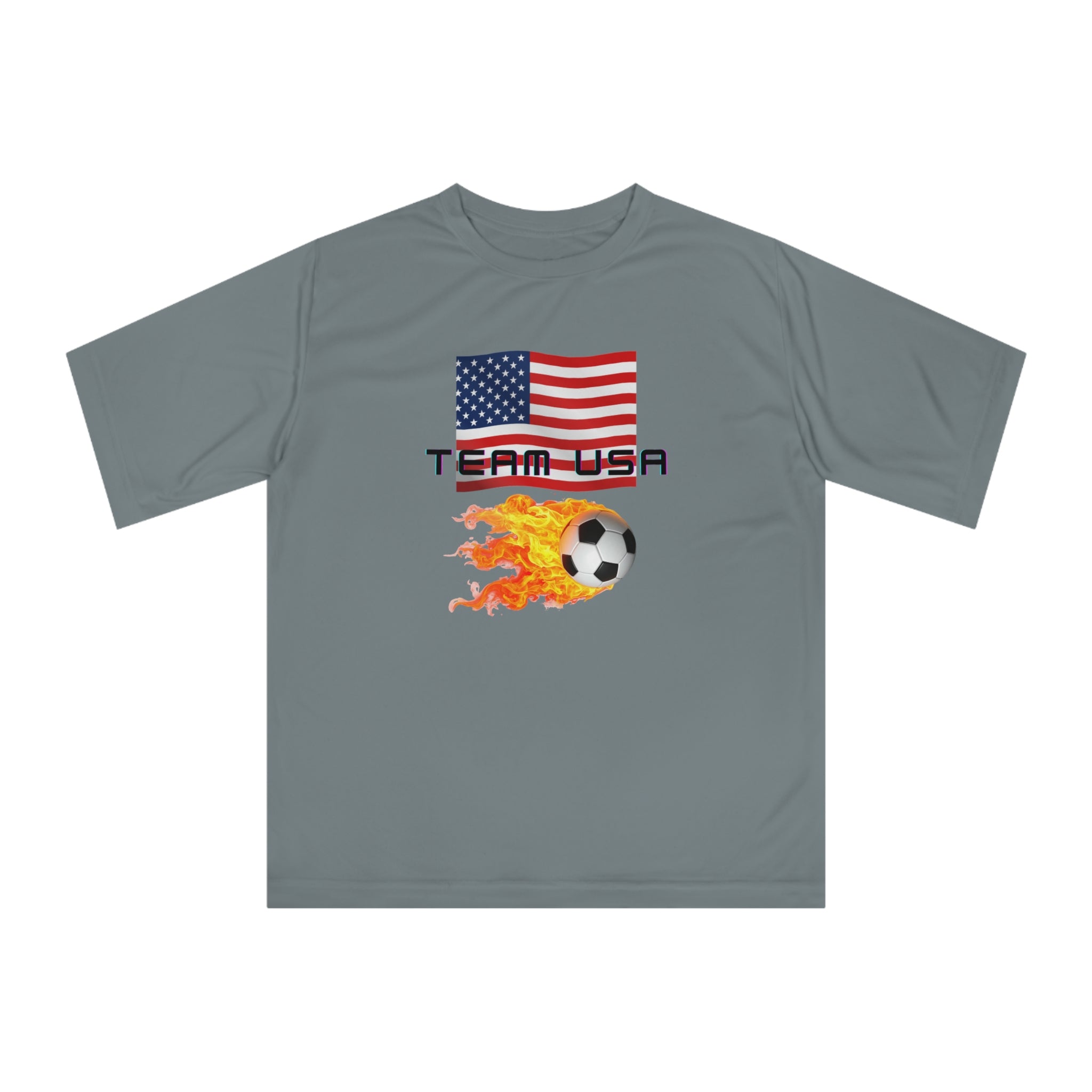 Team USA Flaming Soccer Ball T-Shirt | American Flag Soccer Tee SPF protection