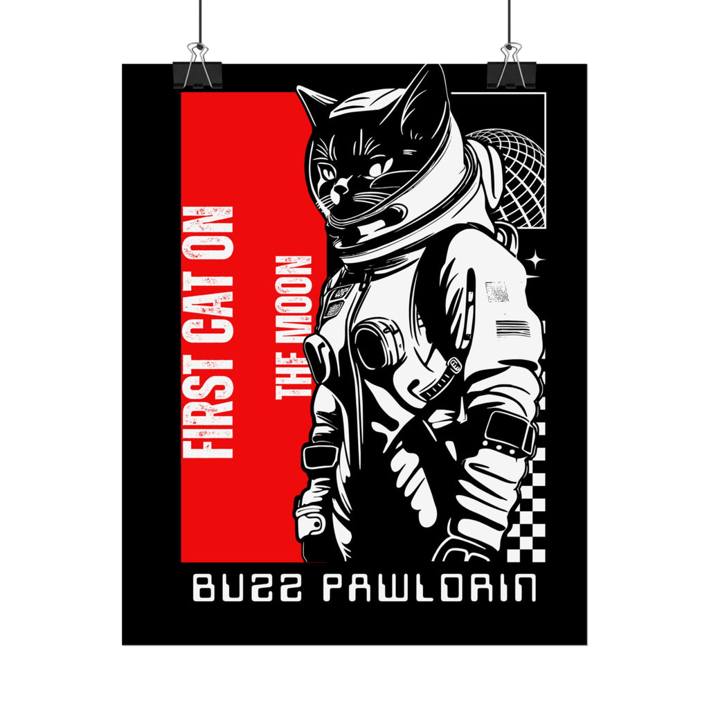Buzz Pawldrin Cat-Themed Rolled Posters featuring Astronaut Design, Unique Wall Art, First Cat on the Moon