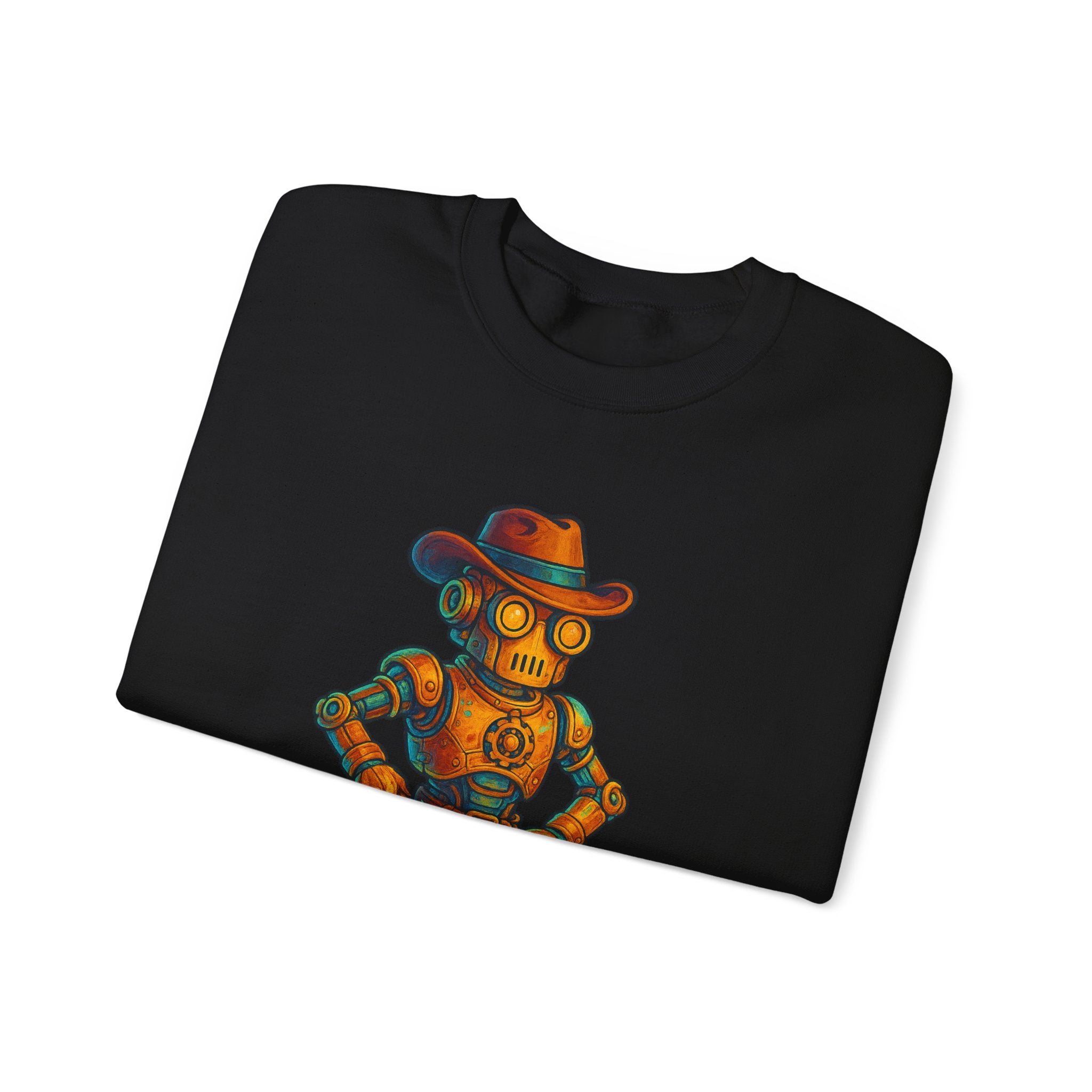 Steampunk Cowboy Robot Crewneck Sweatshirt | Retro Western Robot Artwork