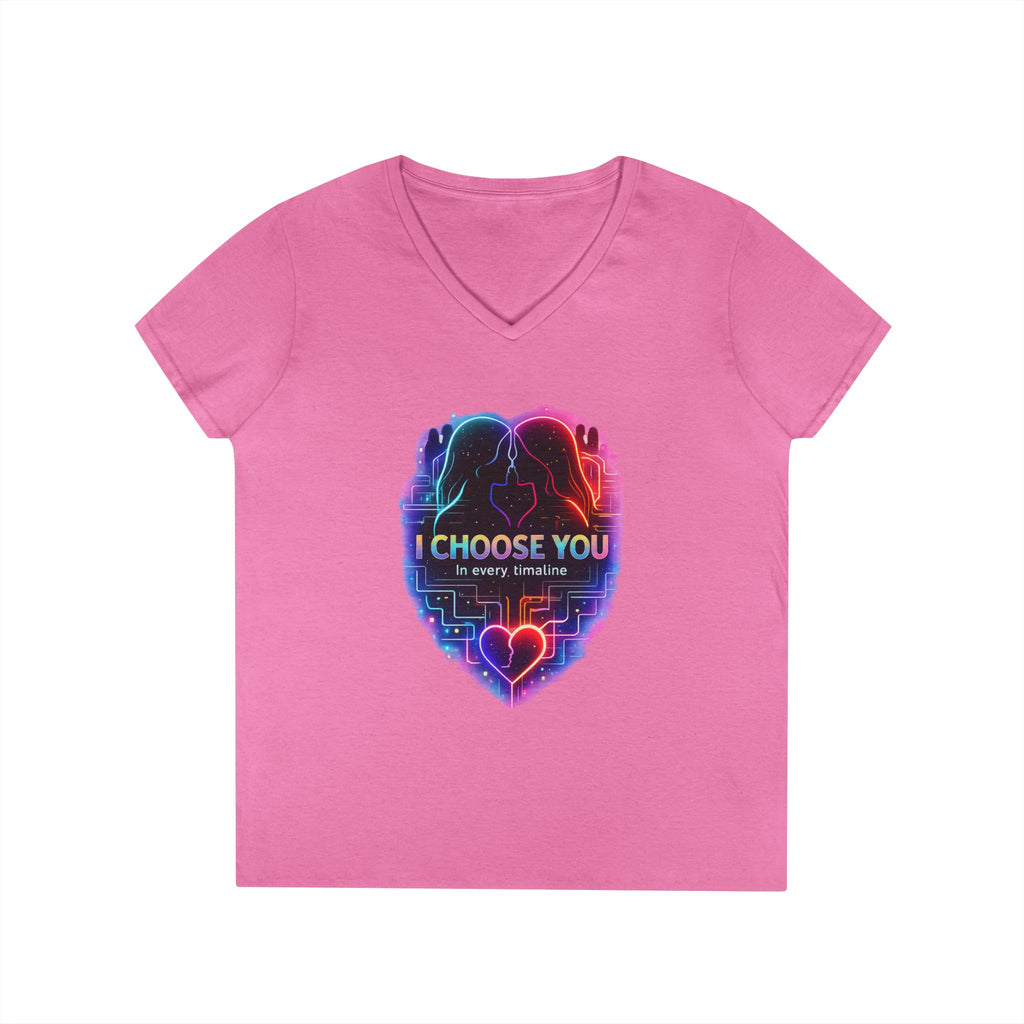 I Choose You in Every Timeline Heart Graphic Women's V-Neck T-Shirt | Neon Retro LGBTQ Love