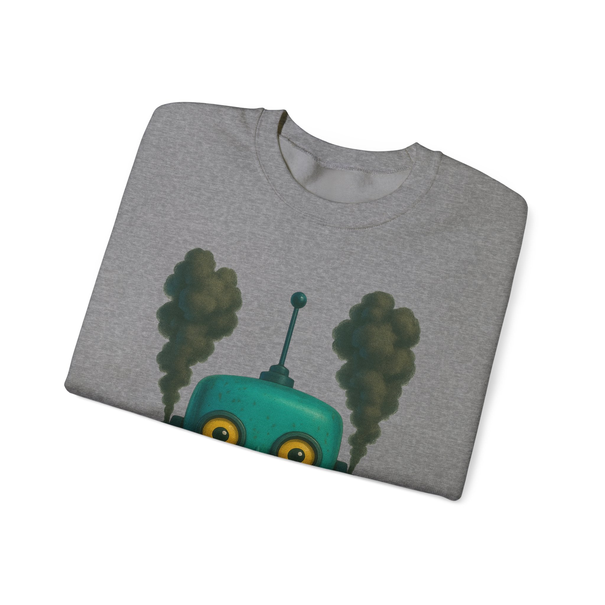 Smoking Robot Graphic Unisex Sweatshirt, Cozy Crewneck Top