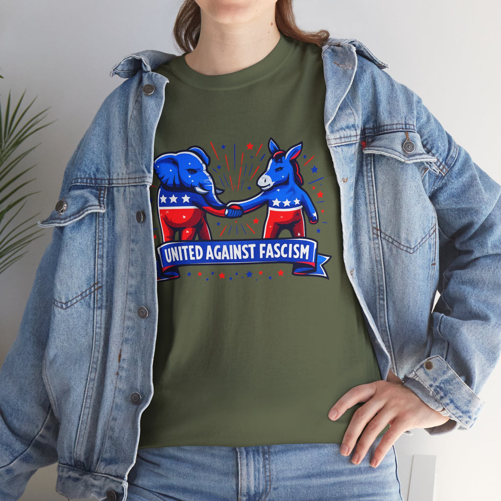United Against Fascism Democratic Donkey and Republican Elephant T-Shirt