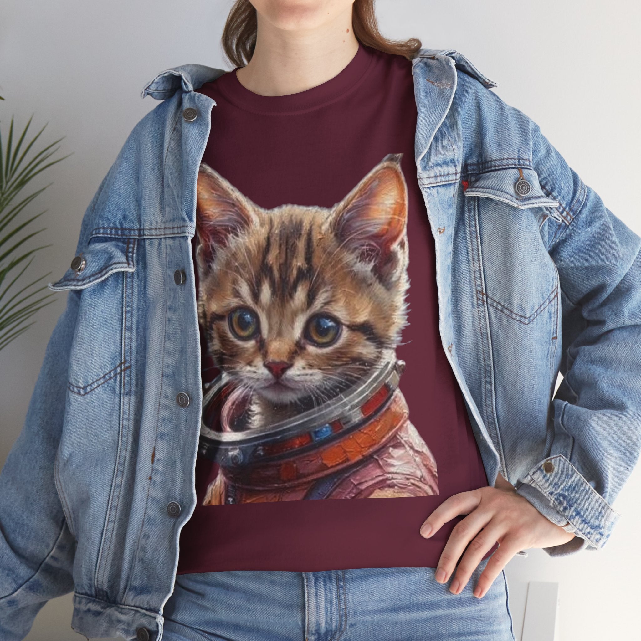 Astronaut Kitty Unisex Heavy Cotton Tee, Cute Cat Shirt, Animal lover gift, Space themed apparel, Funny cat t-shirt, Unique cat design