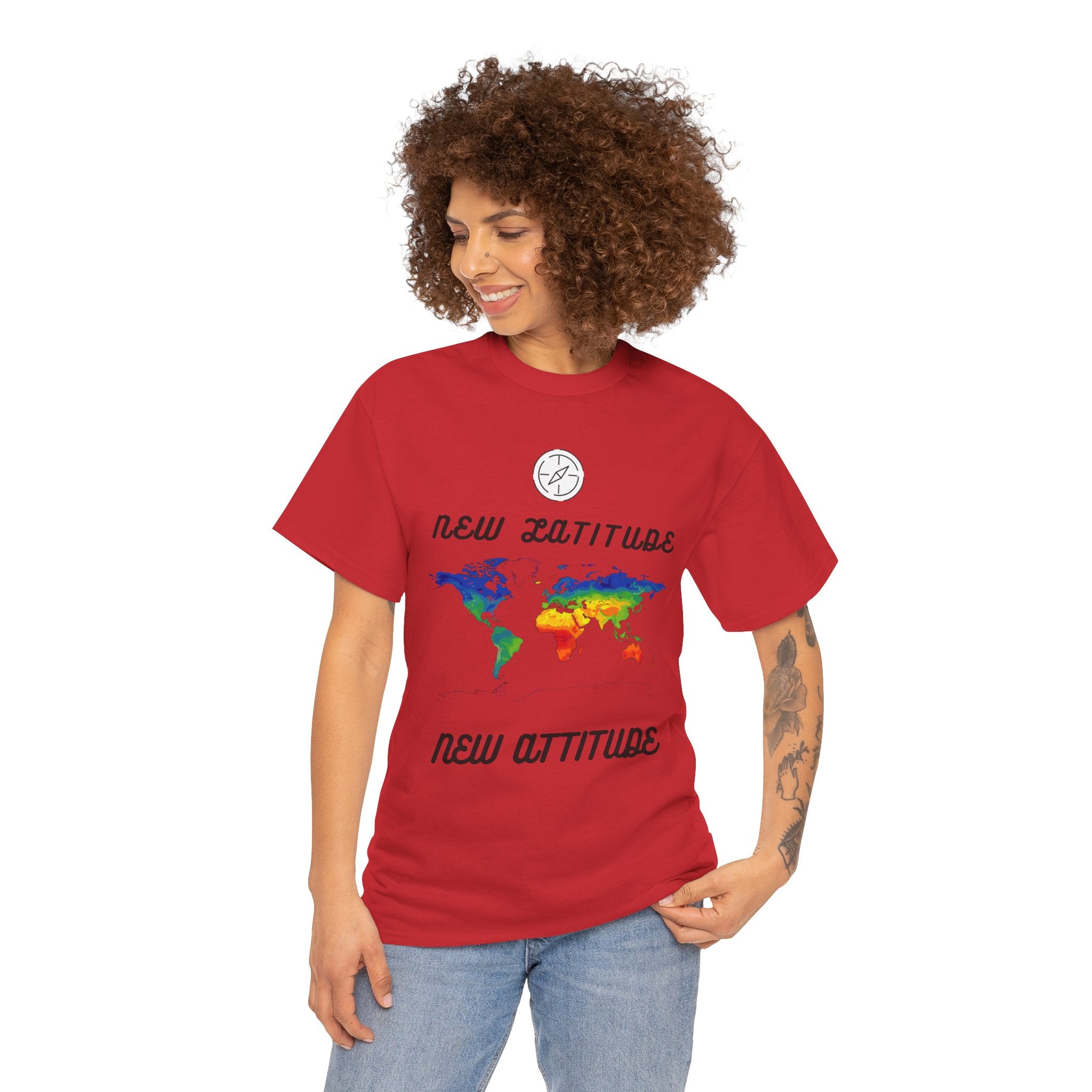 New Latitude New Attitude world map T-Shirt | rainbow map graphic