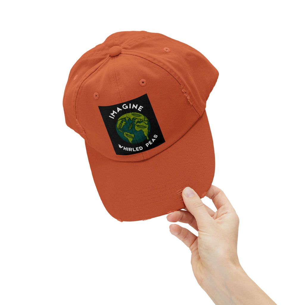 Imagine Whirled Peas Distressed Cap – World Peace Pun Hat