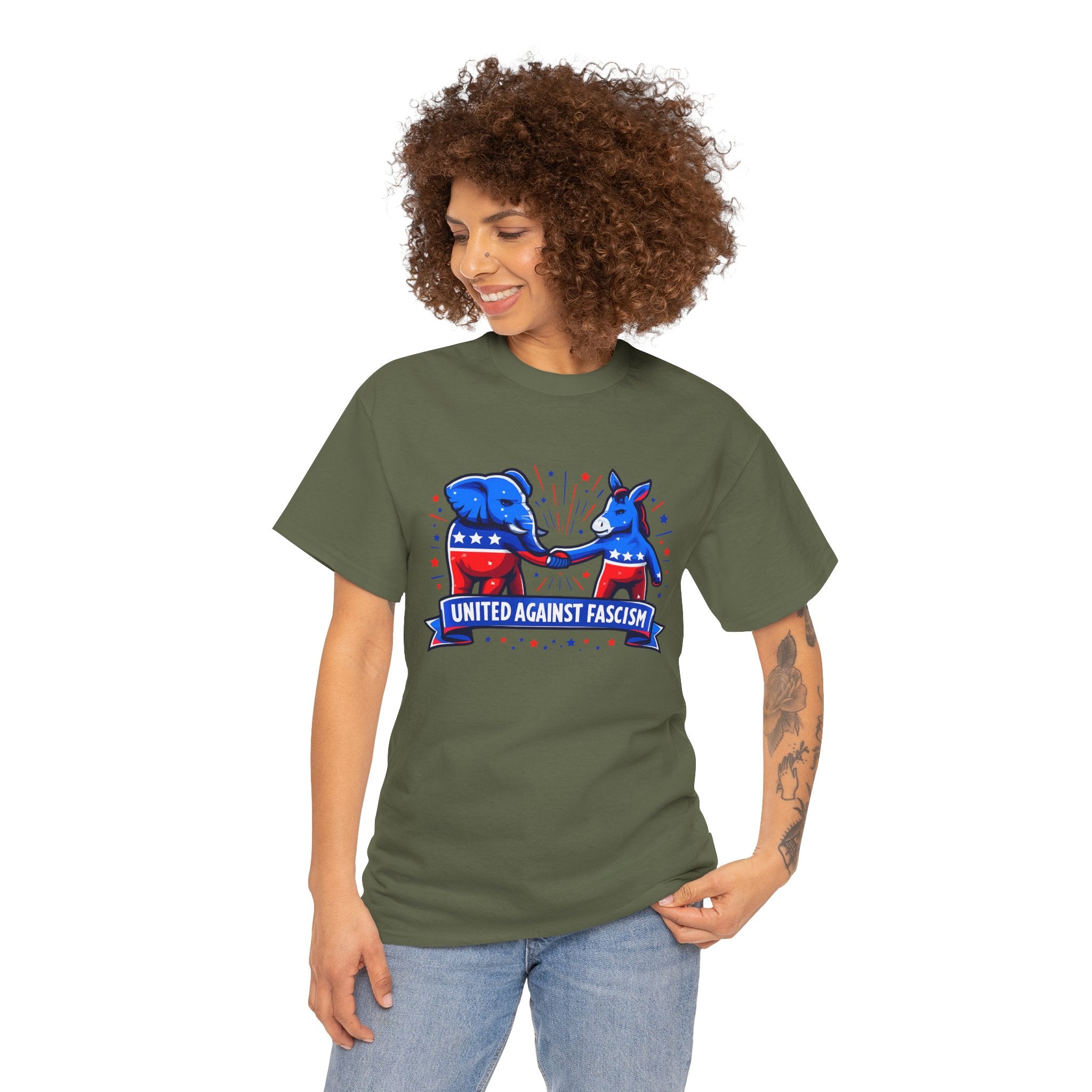 United Against Fascism Democratic Donkey and Republican Elephant T-Shirt