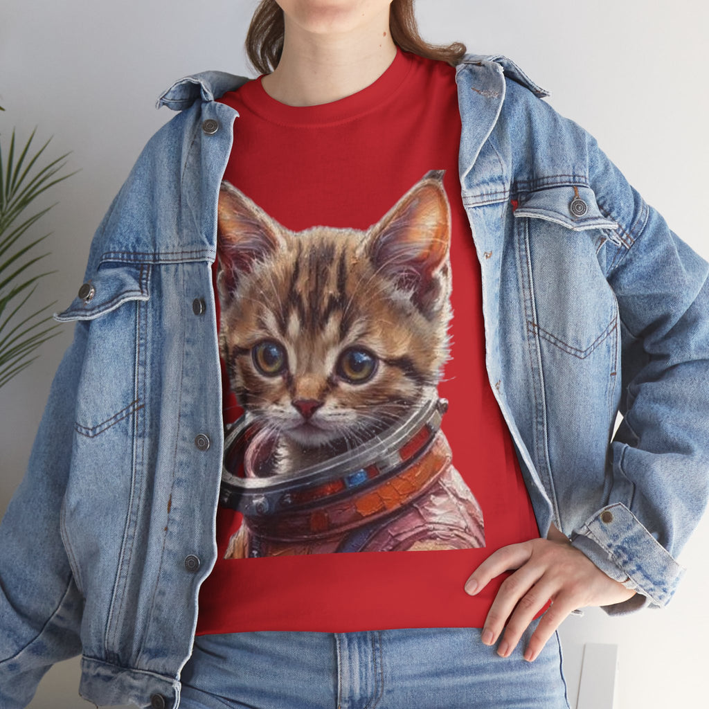Astronaut Kitty Unisex Heavy Cotton Tee, Cute Cat Shirt, Animal lover gift, Space themed apparel, Funny cat t-shirt, Unique cat design
