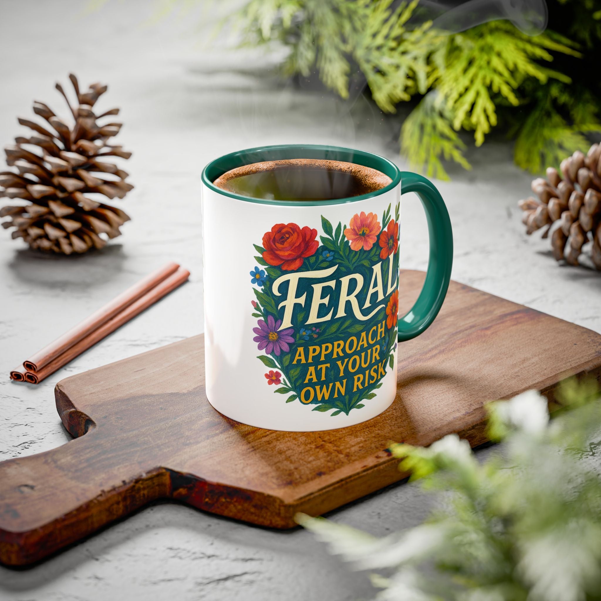 Feral Approach at Your Own Risk Mug | Floral Illustration, Ceramic Coffee Cup