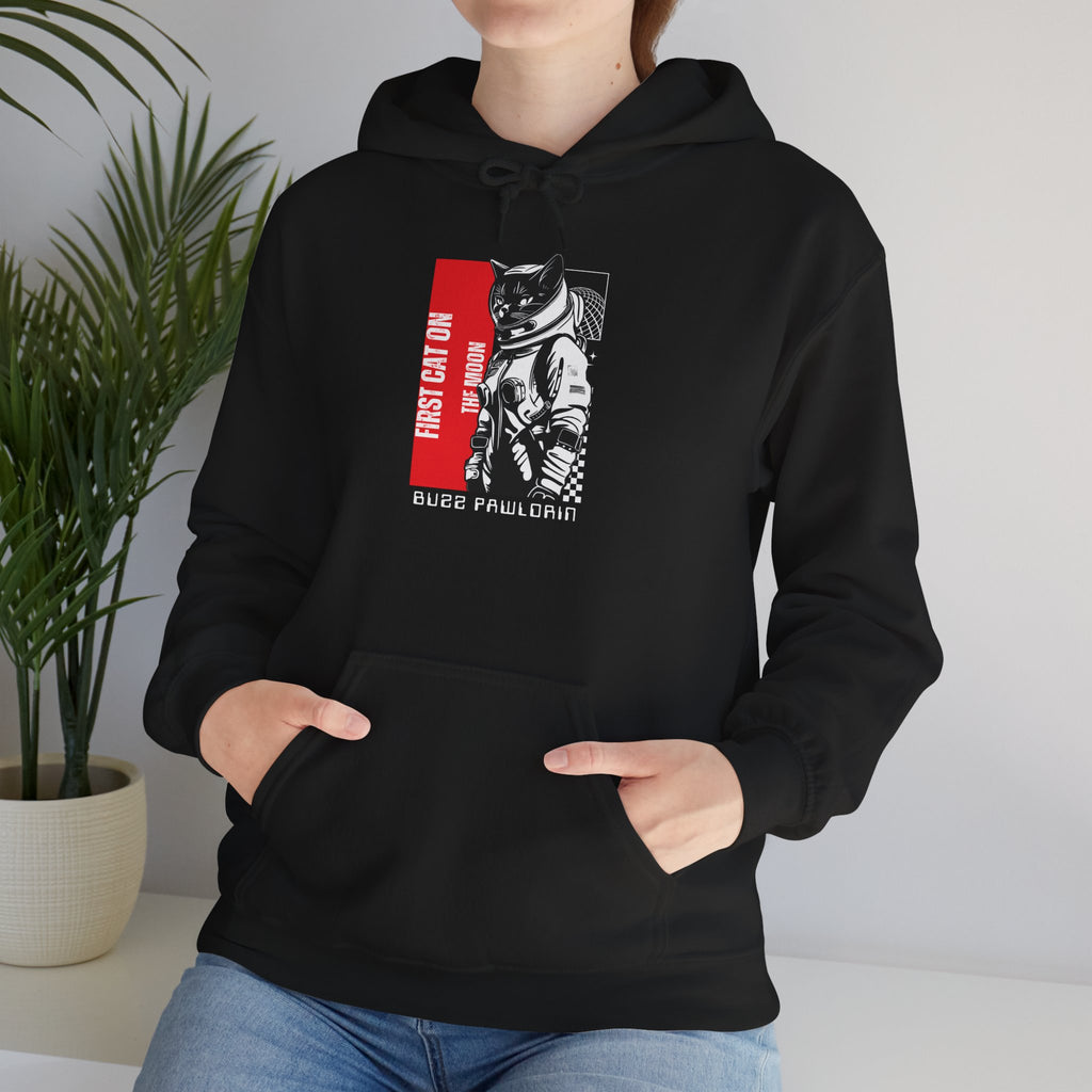 First Cat on the Moon Buzz Pawldrin Astronaut Graphic Unisex Hoodie,