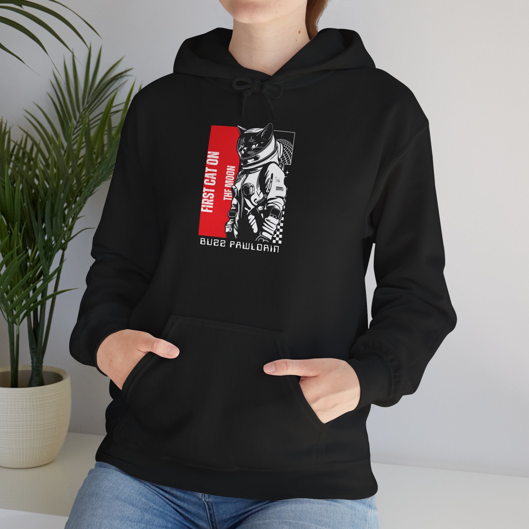 First Cat on the Moon Buzz Pawldrin Astronaut Graphic Unisex Hoodie,