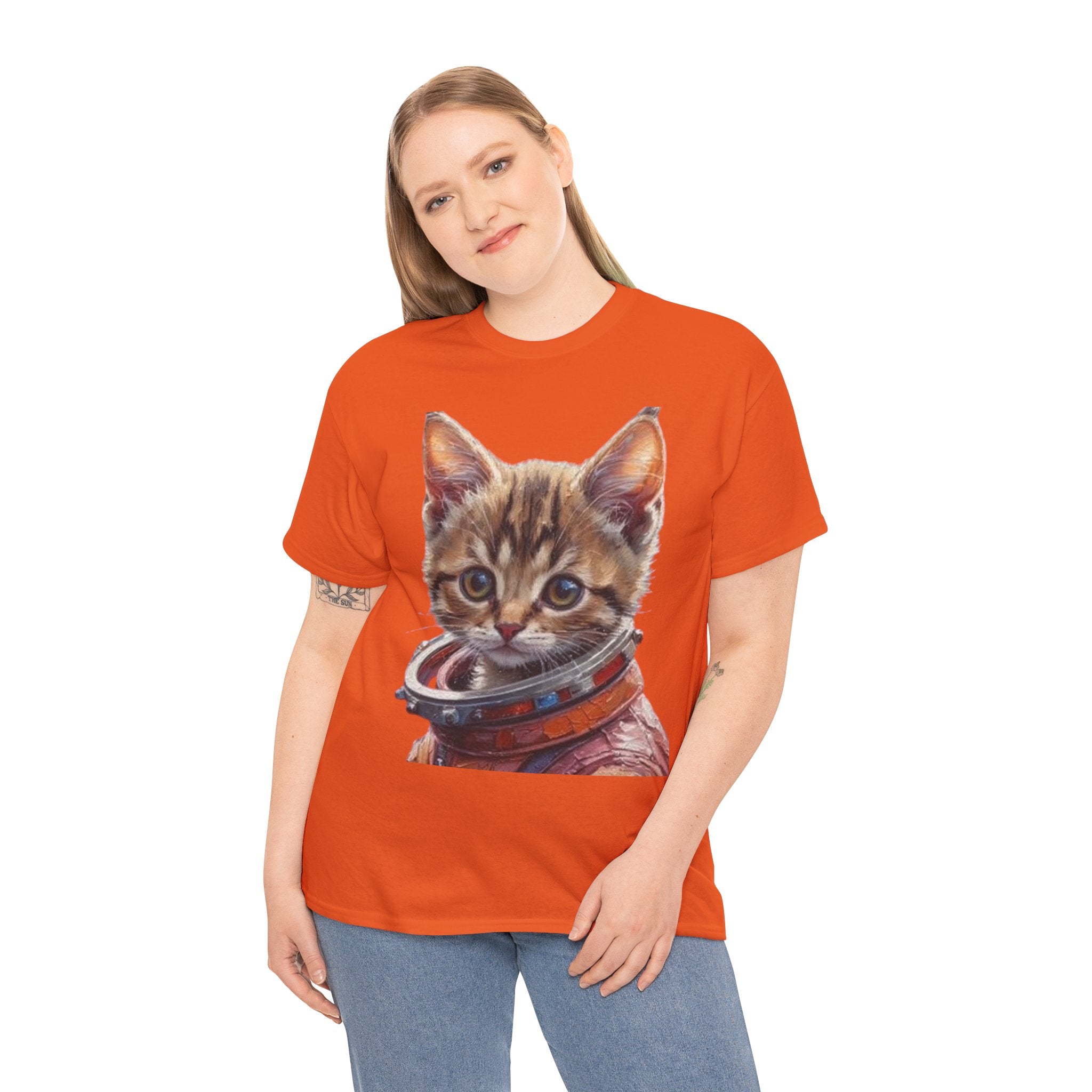 Astronaut Kitty Unisex Heavy Cotton Tee, Cute Cat Shirt, Animal lover gift, Space themed apparel, Funny cat t-shirt, Unique cat design