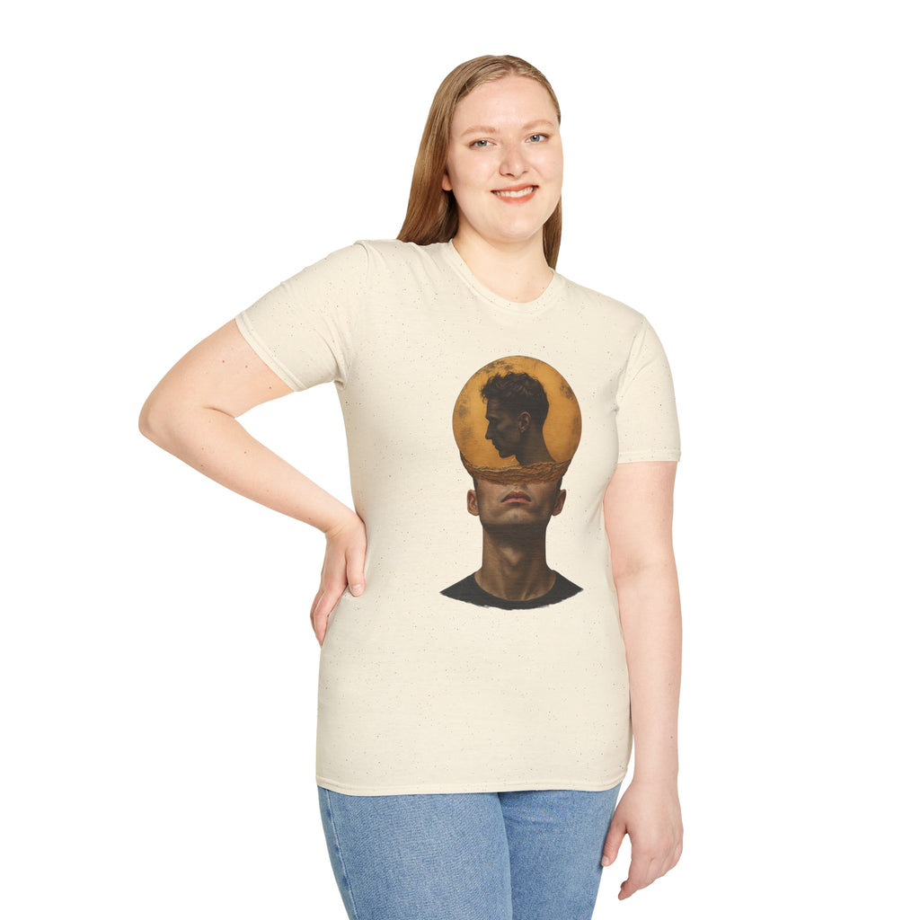 Surreal Double Portrait T-Shirt | Abstract Head Silhouette, Moon Circle