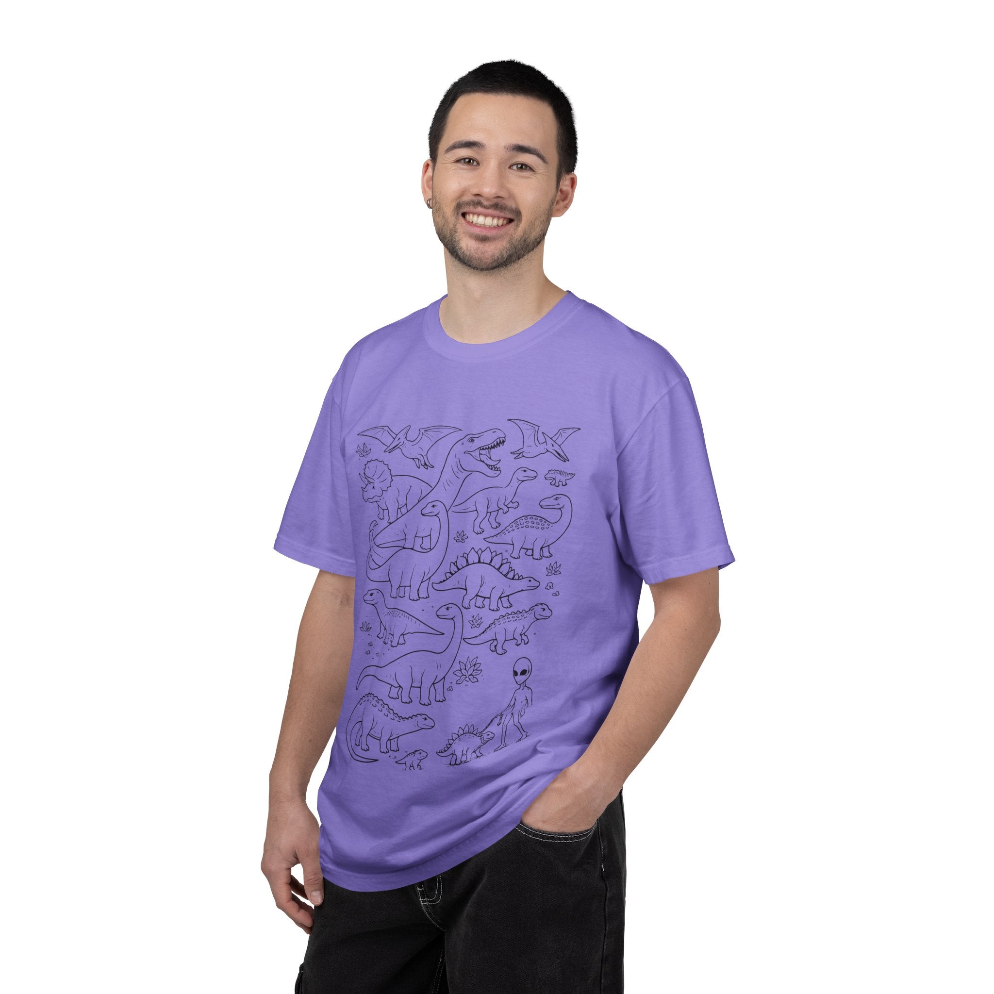 Dinosaur Doodle Tee — Alien & Dino Line Art T-Shirt