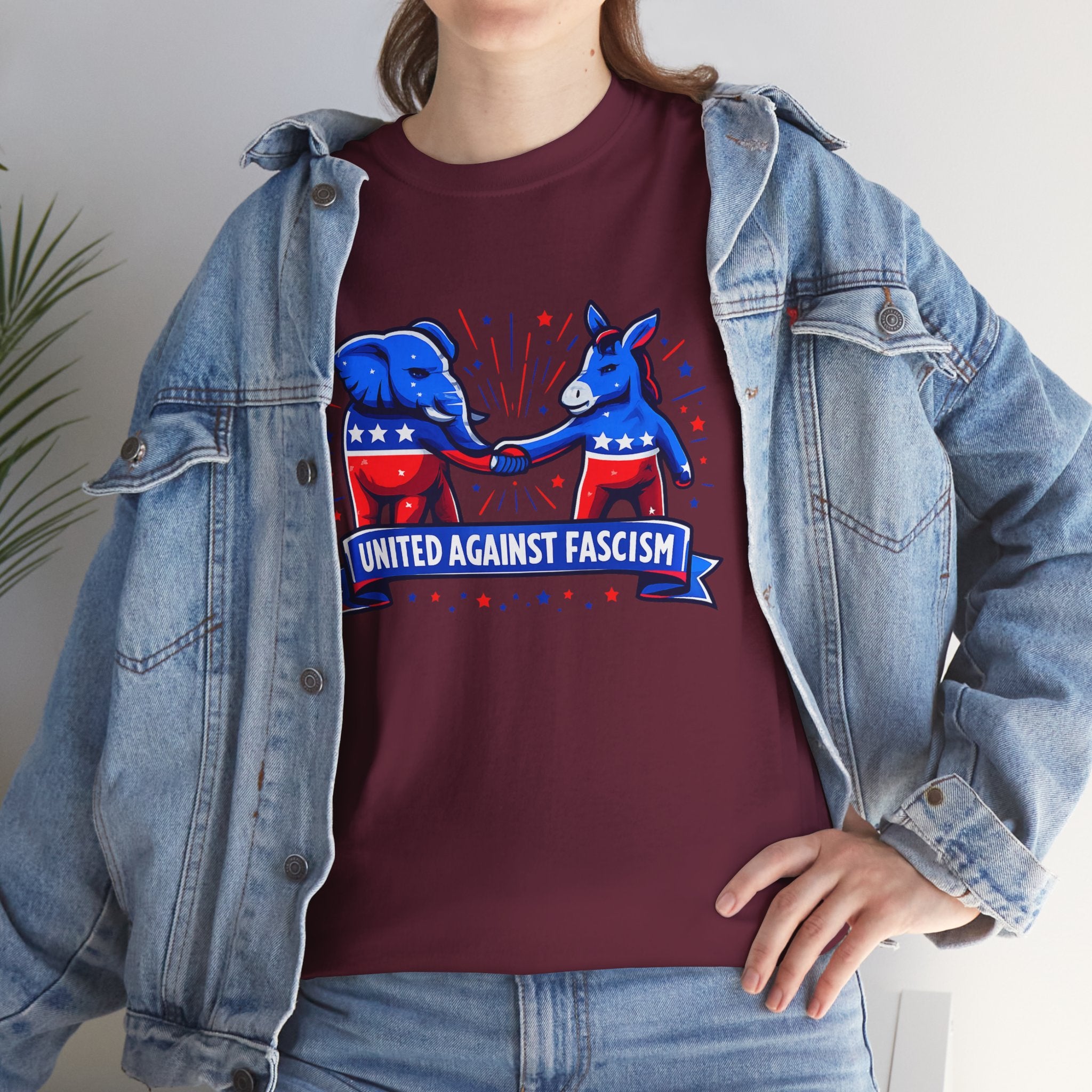 United Against Fascism Democratic Donkey and Republican Elephant T-Shirt
