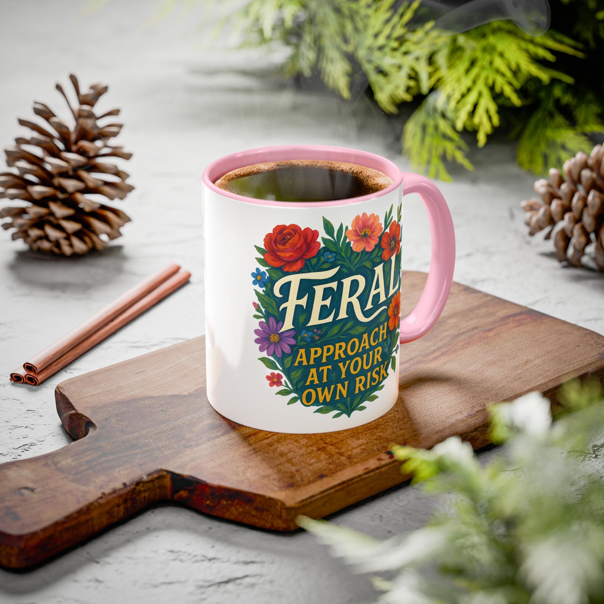 Feral Approach at Your Own Risk Mug | Floral Illustration, Ceramic Coffee Cup