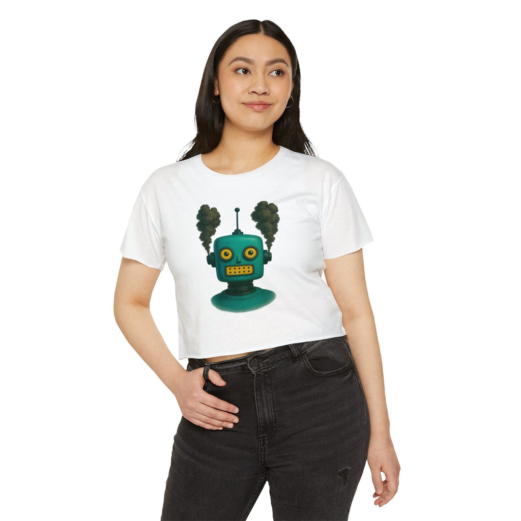 Green Retro Robot Head crop top | Steam-punk robot graphic