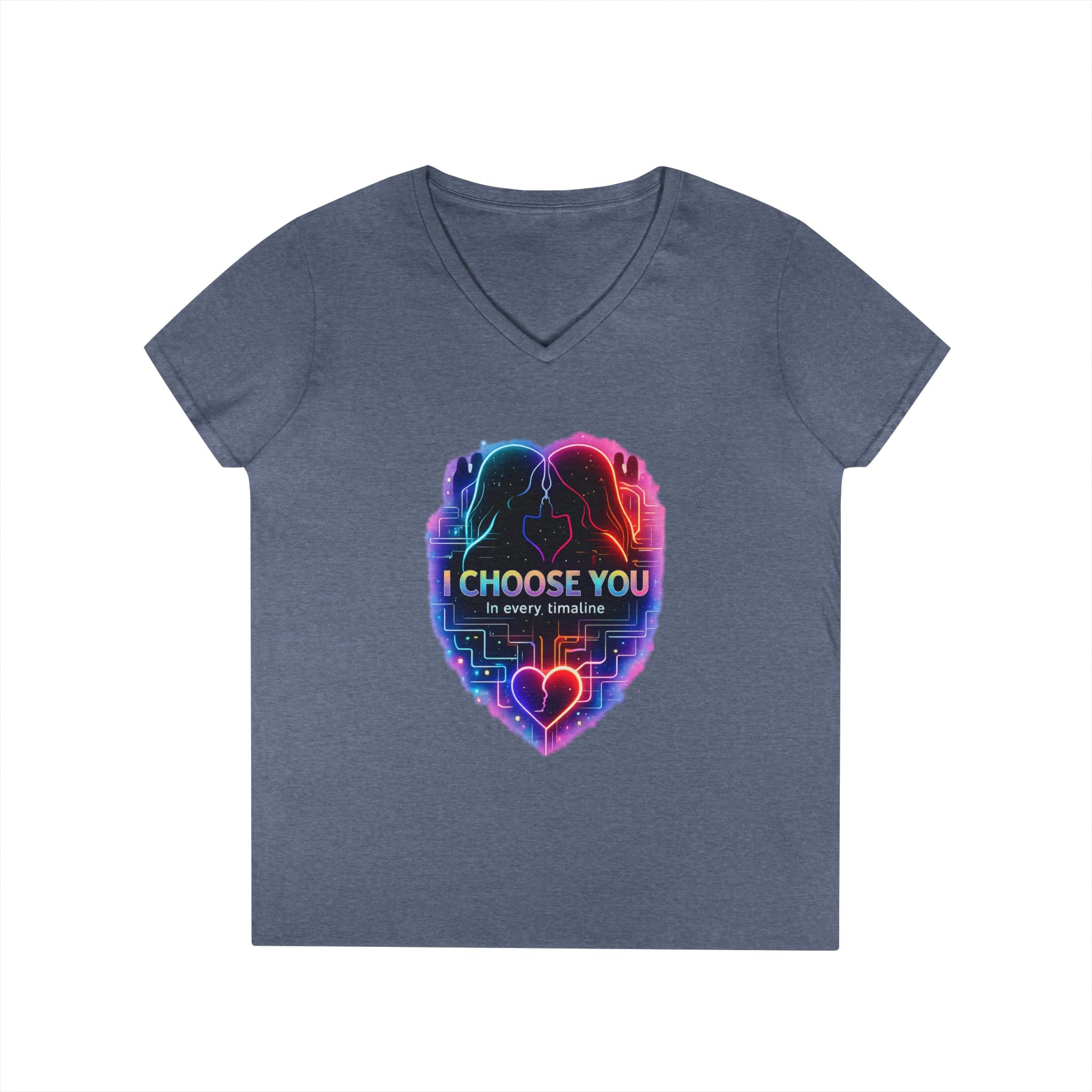 I Choose You in Every Timeline Heart Graphic Women's V-Neck T-Shirt | Neon Retro LGBTQ Love