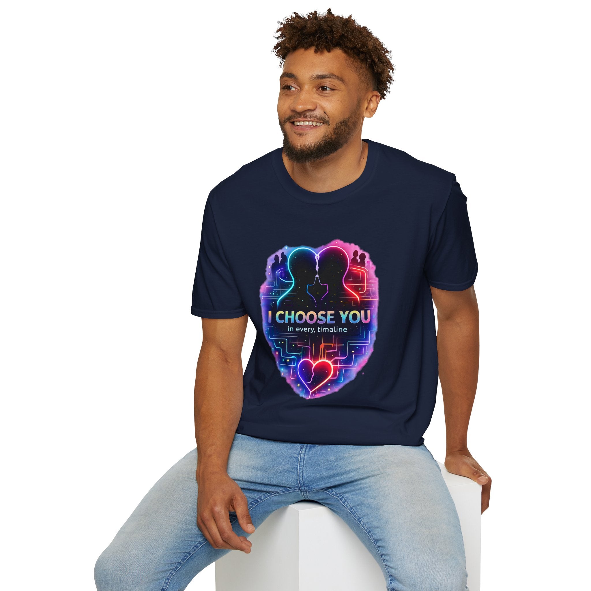 I Choose You  in Every Timeline silhouette heart T-Shirt | Neon LBGTQ couple, love phrase