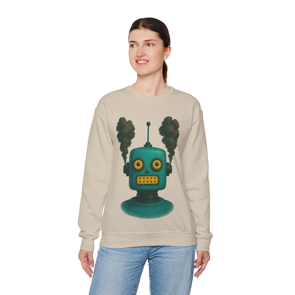 Smoking Robot Graphic Unisex Sweatshirt, Cozy Crewneck Top