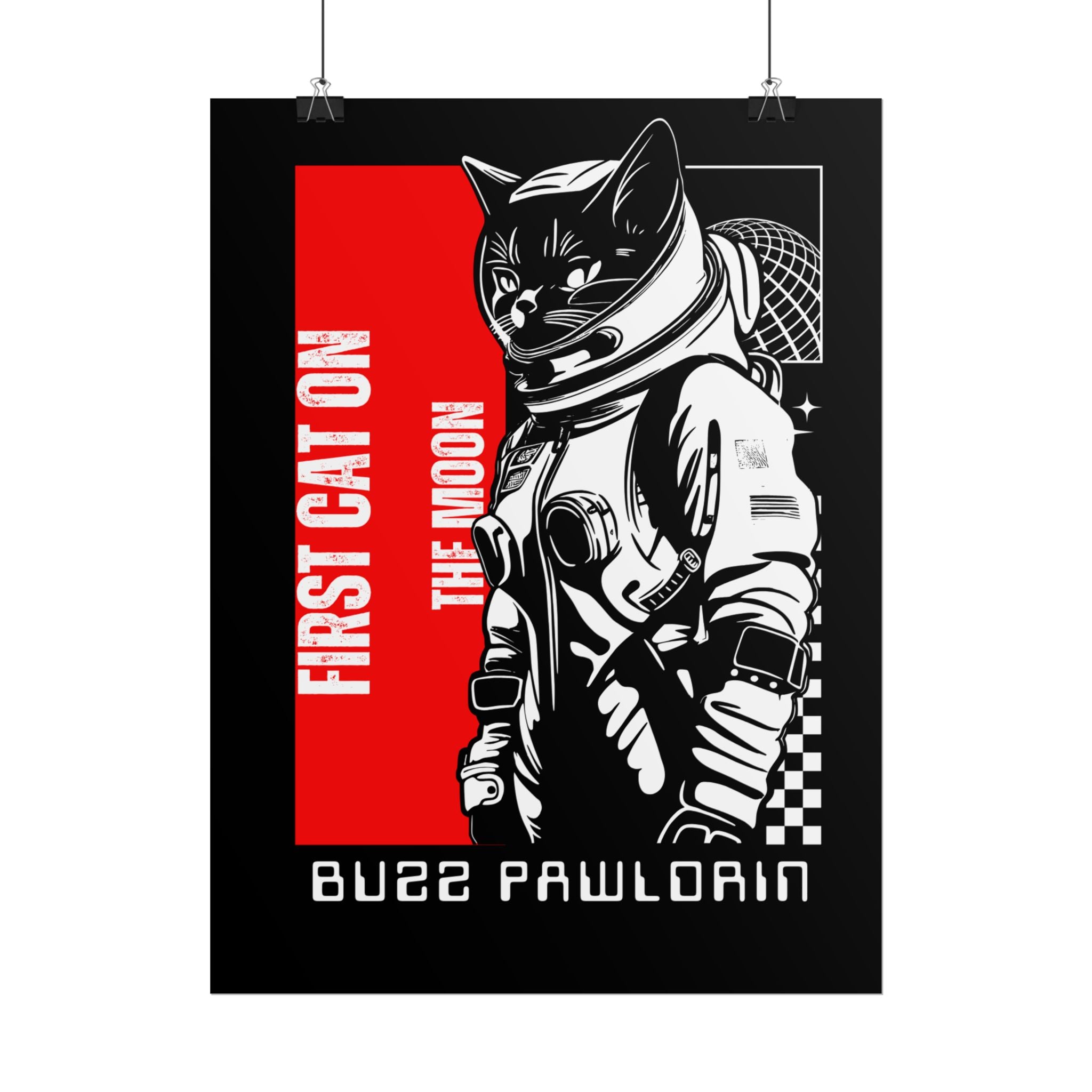 Buzz Pawldrin Cat-Themed Rolled Posters featuring Astronaut Design, Unique Wall Art, First Cat on the Moon
