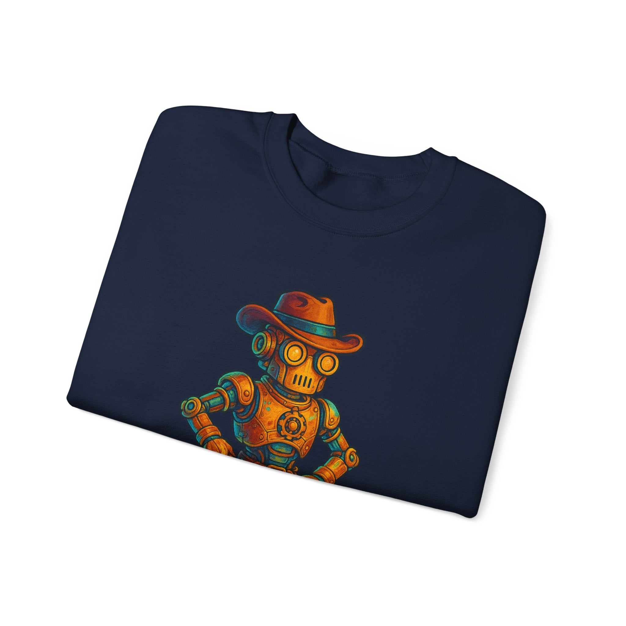 Steampunk Cowboy Robot Crewneck Sweatshirt | Retro Western Robot Artwork