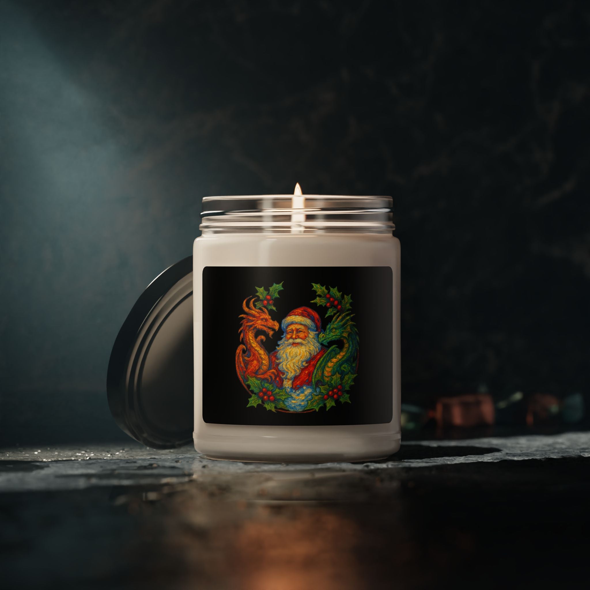 Vintage Santa with Dragons and Holly Holiday Candle | Scented Soy 9oz