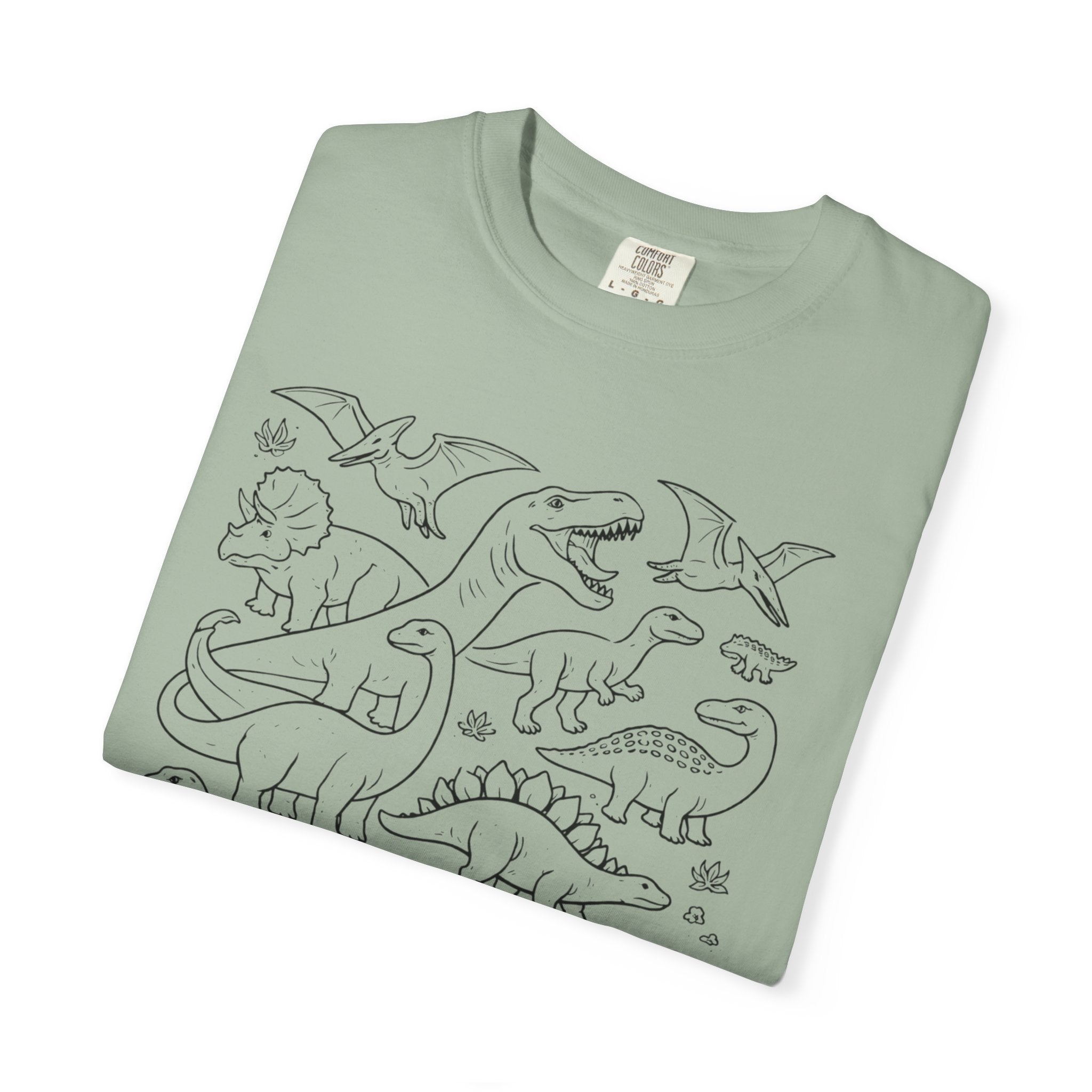 Alien & Dinosaur funny Line Art T-Shirt