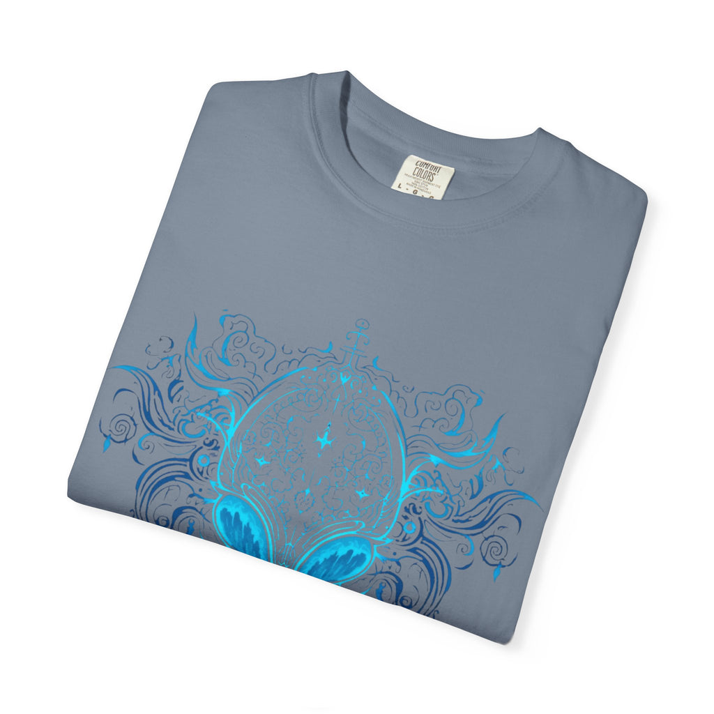Alien Mask Ornate chinoiserie Blue T-Shirt | Mystical Alien Face Tee