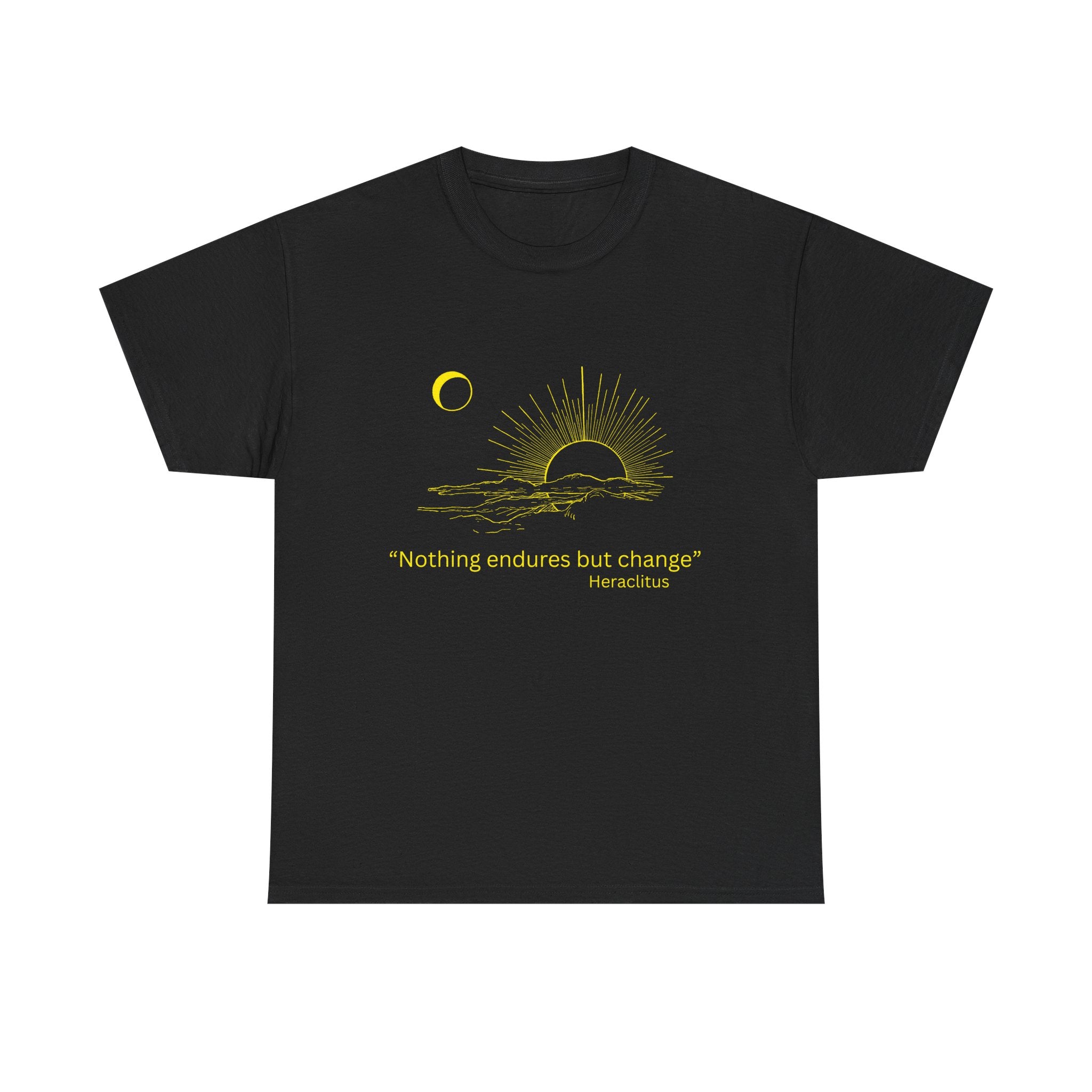 Nothing Endures But Change quote tee with Yellow Crescent sun