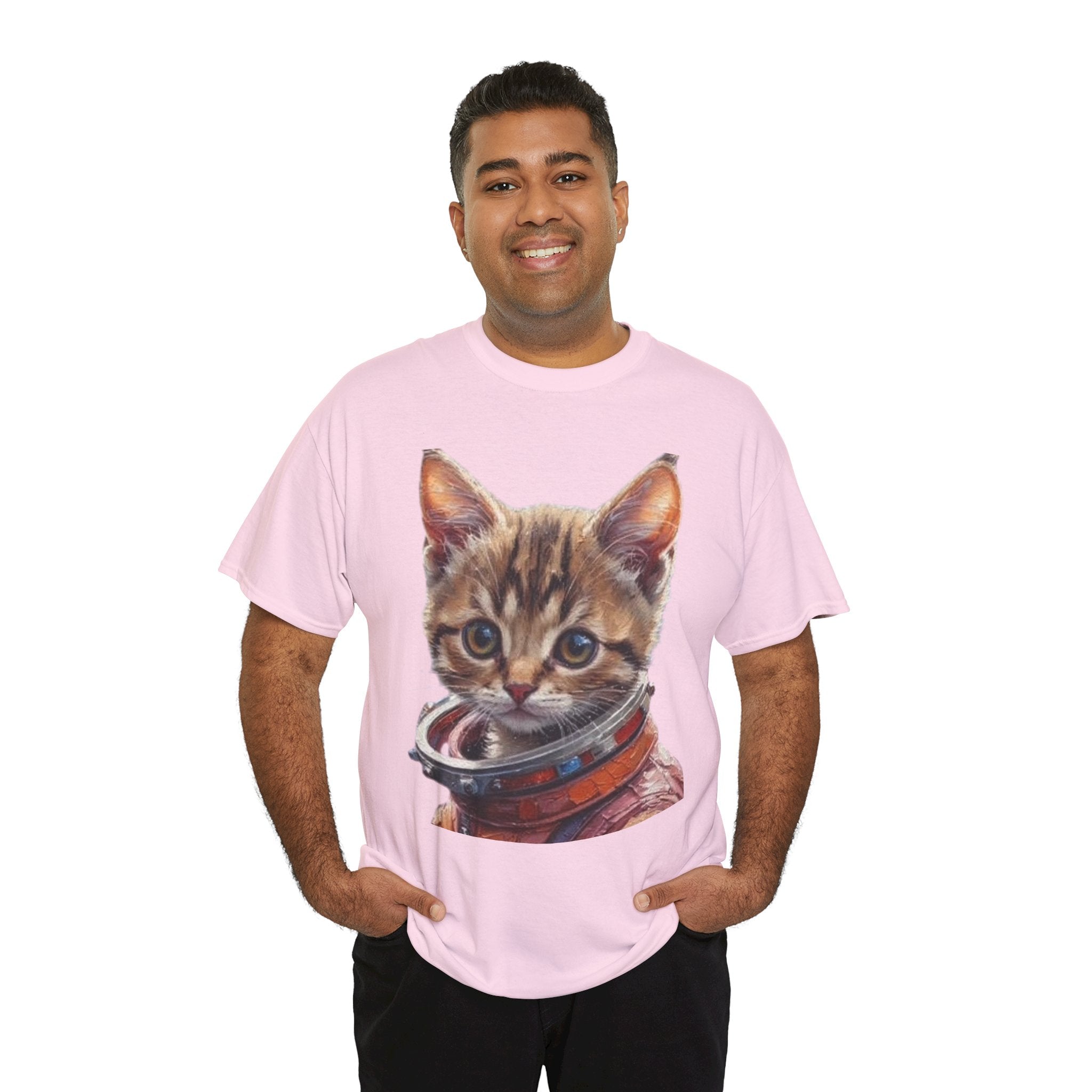 Astronaut Kitty Unisex Heavy Cotton Tee, Cute Cat Shirt, Animal lover gift, Space themed apparel, Funny cat t-shirt, Unique cat design