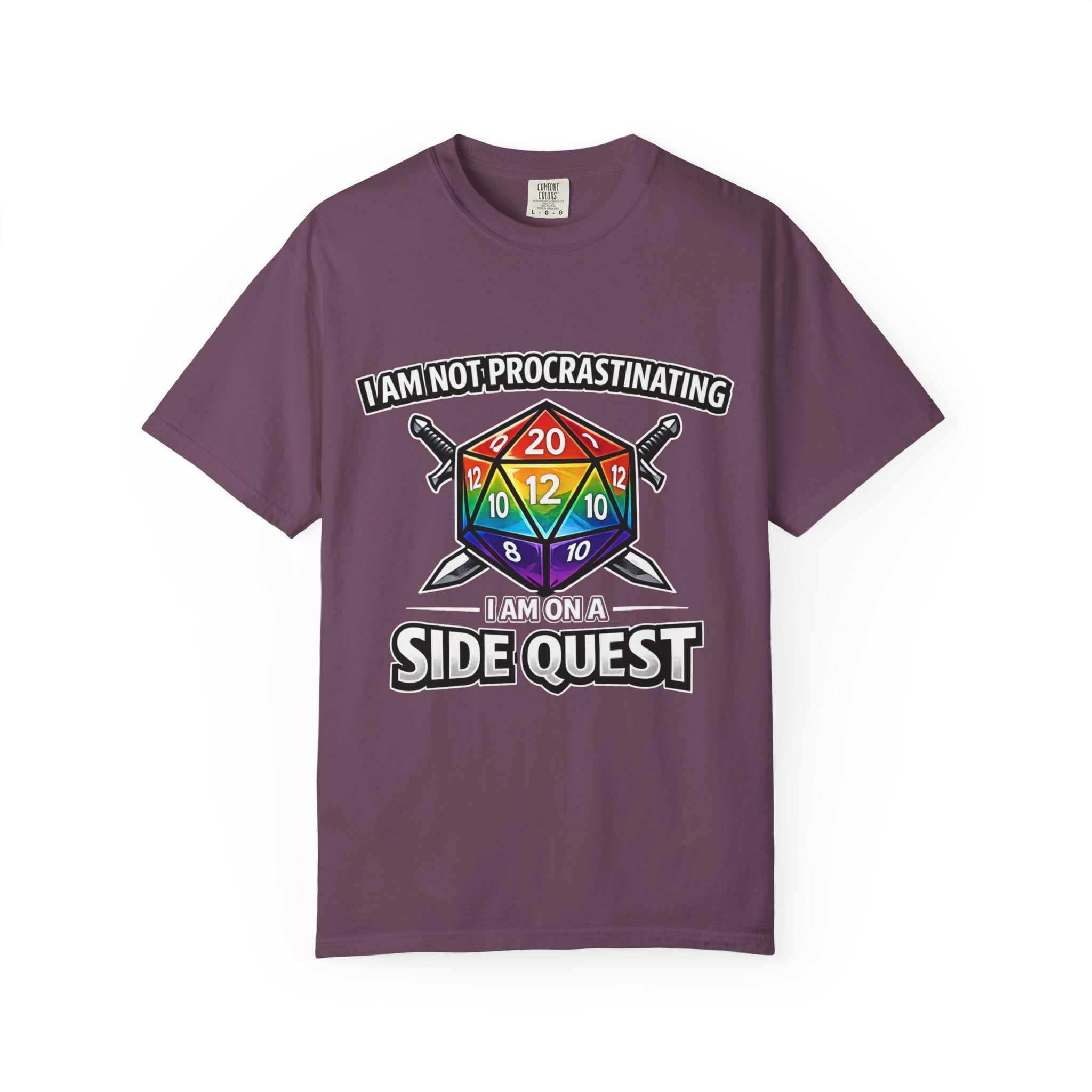 Nerd Humor Gaming I Am Not Procrastinating Side Quest T-shirt | Rainbow D20 Dice RPG Tee Comfort Colors tee