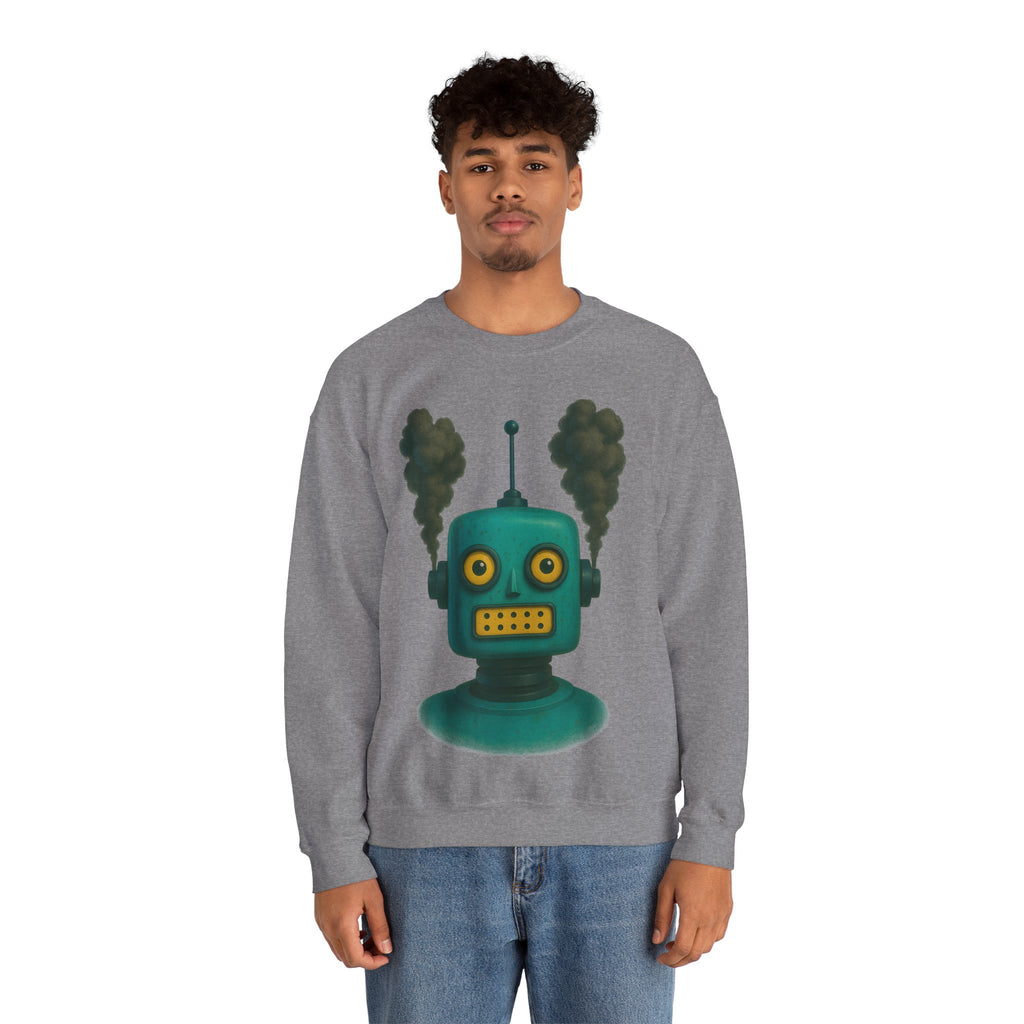 Smoking Robot Graphic Unisex Sweatshirt, Cozy Crewneck Top