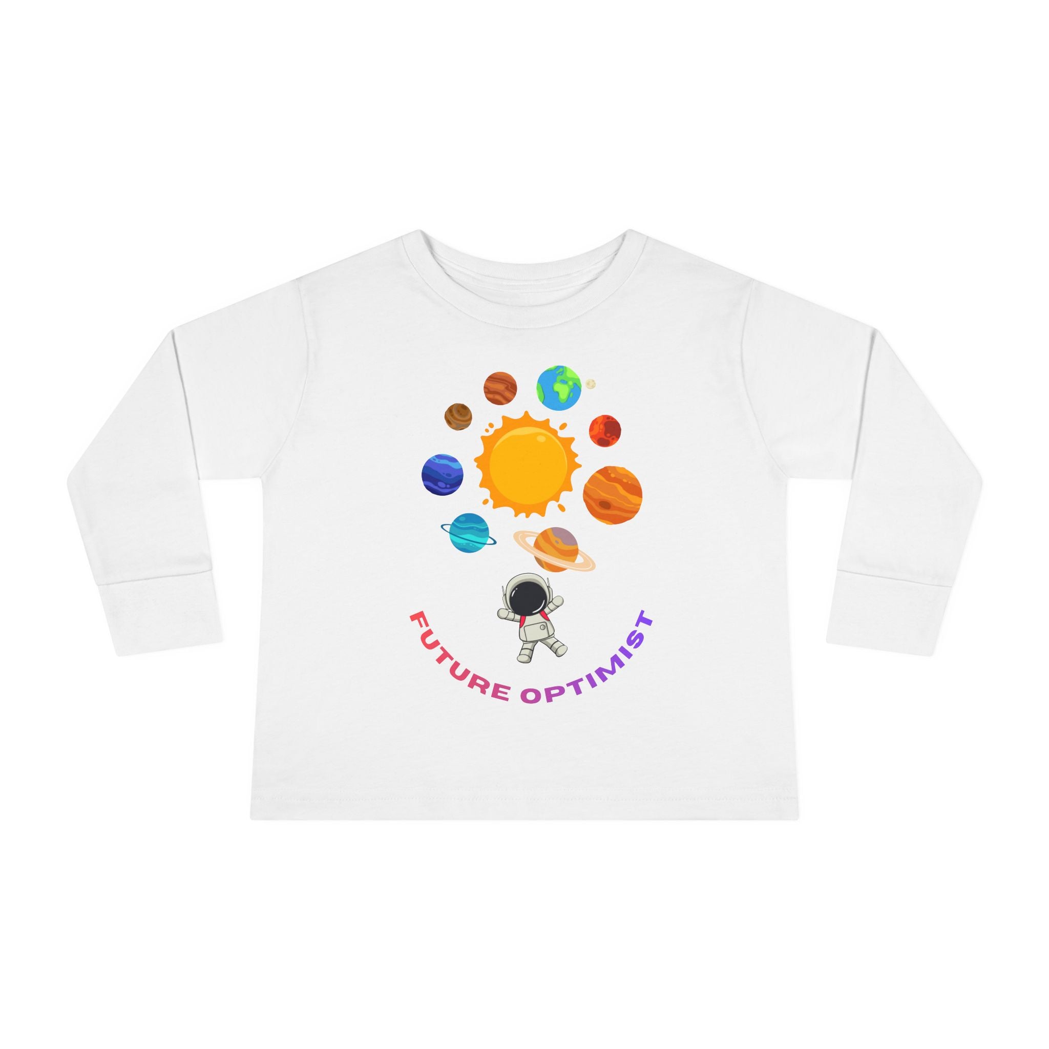 Future Optimist Astronaut toddler long sleeve tee | Solar System planets design