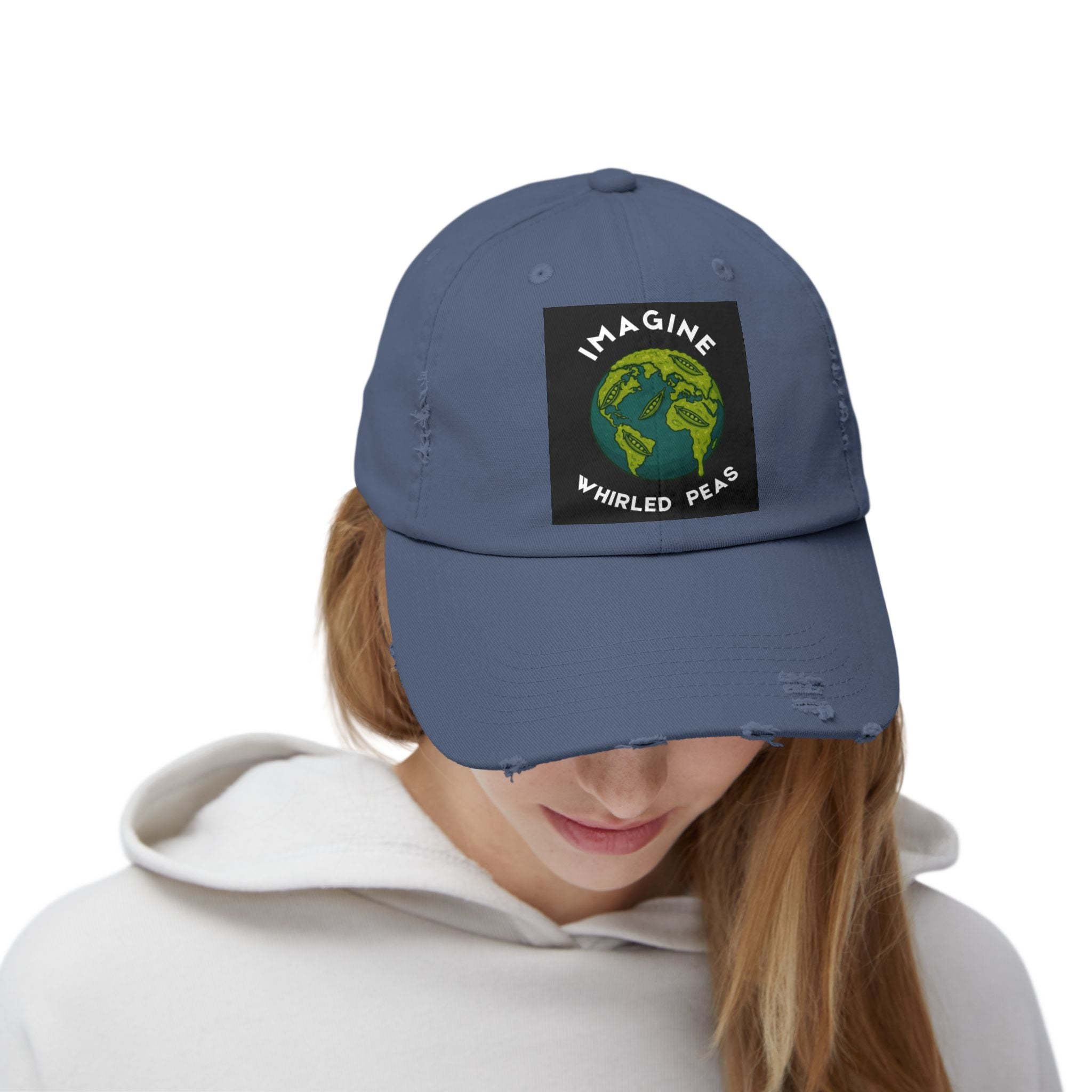 Imagine Whirled Peas Distressed Cap – World Peace Pun Hat