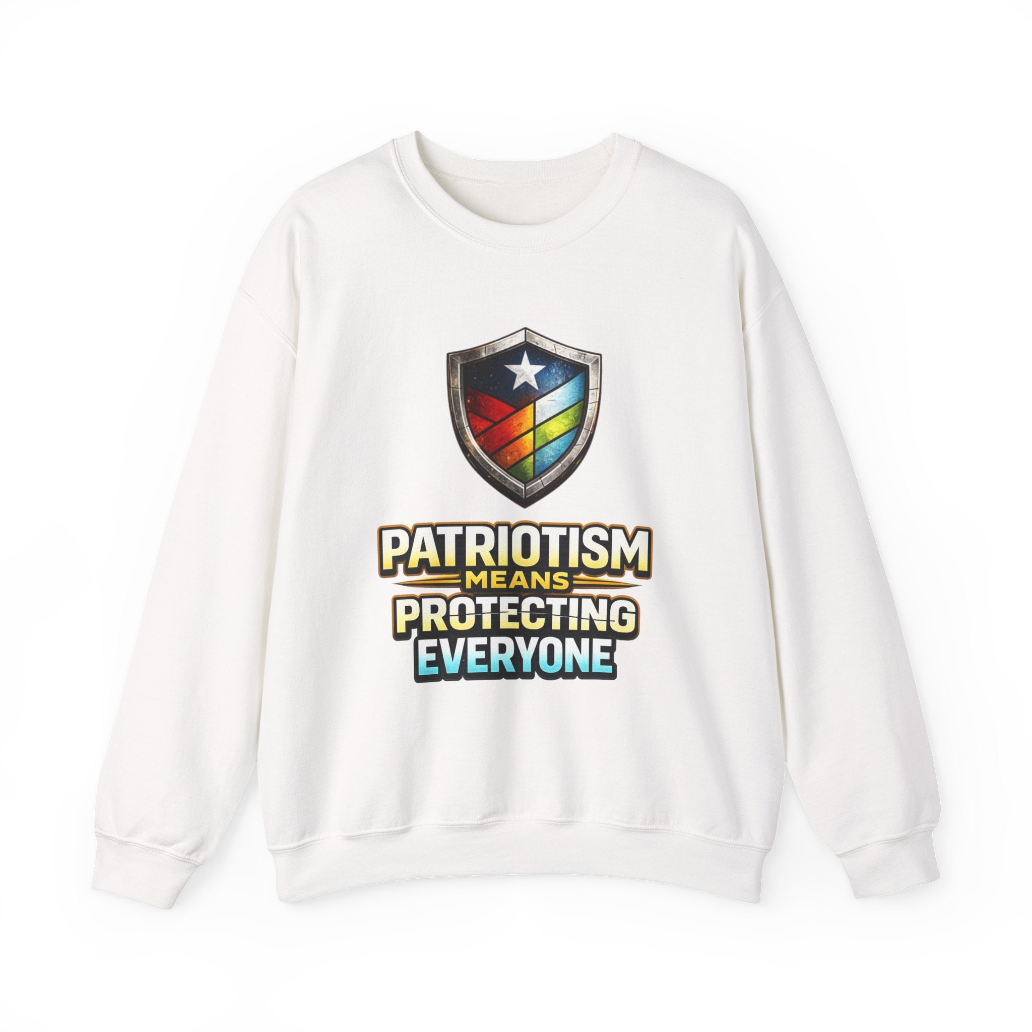 Patriotism Means Protecting Everyone Sweatshirt | Rainbow Shield Flag Design