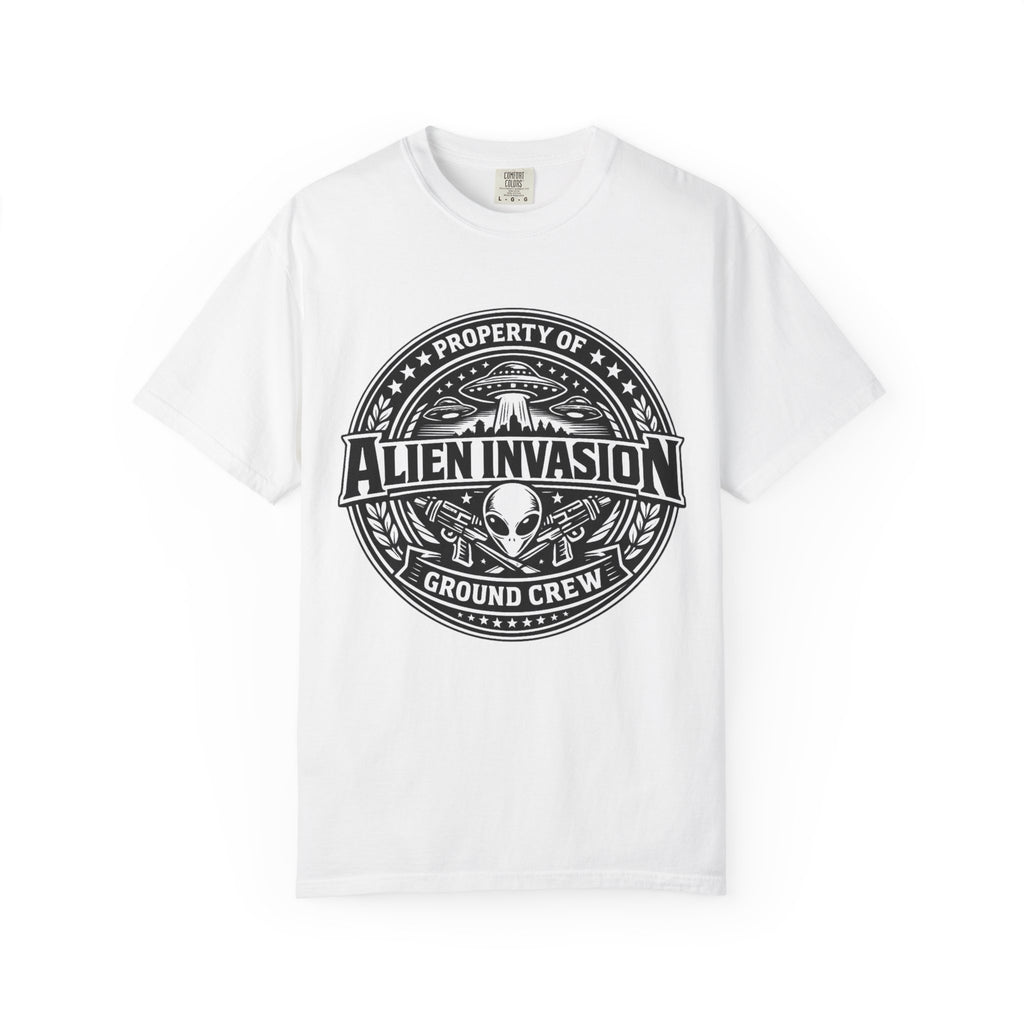Alien Invasion Ground Crew T-Shirt | UFO Badge Graphic, Comfort Colors tee