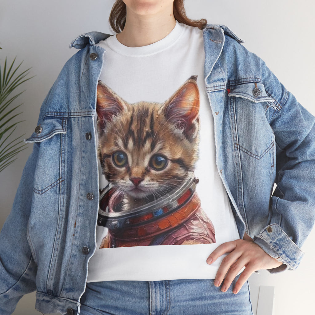 Astronaut Kitty Unisex Heavy Cotton Tee, Cute Cat Shirt, Animal lover gift, Space themed apparel, Funny cat t-shirt, Unique cat design