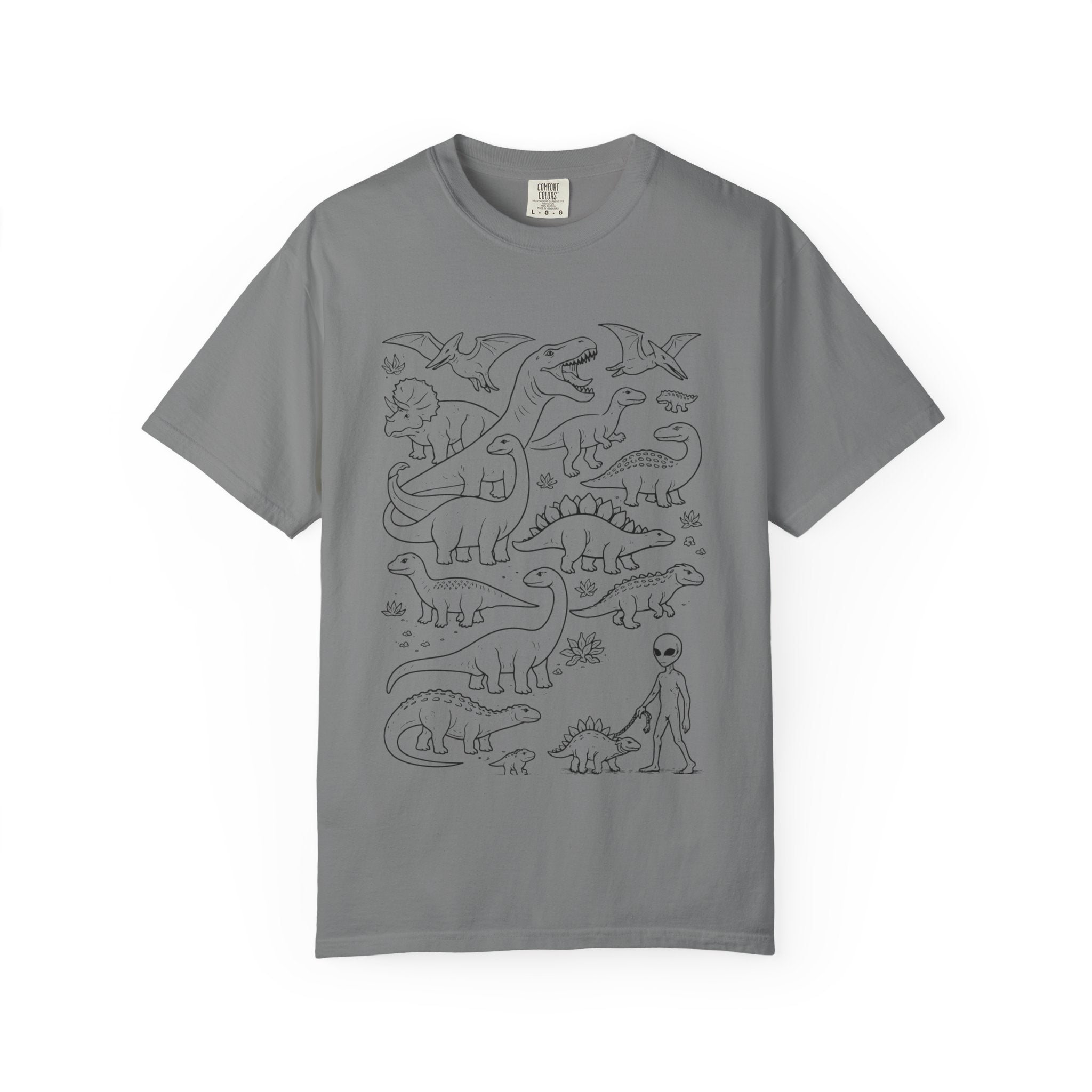 Dinosaur Doodle Tee — Alien & Dino Line Art T-Shirt