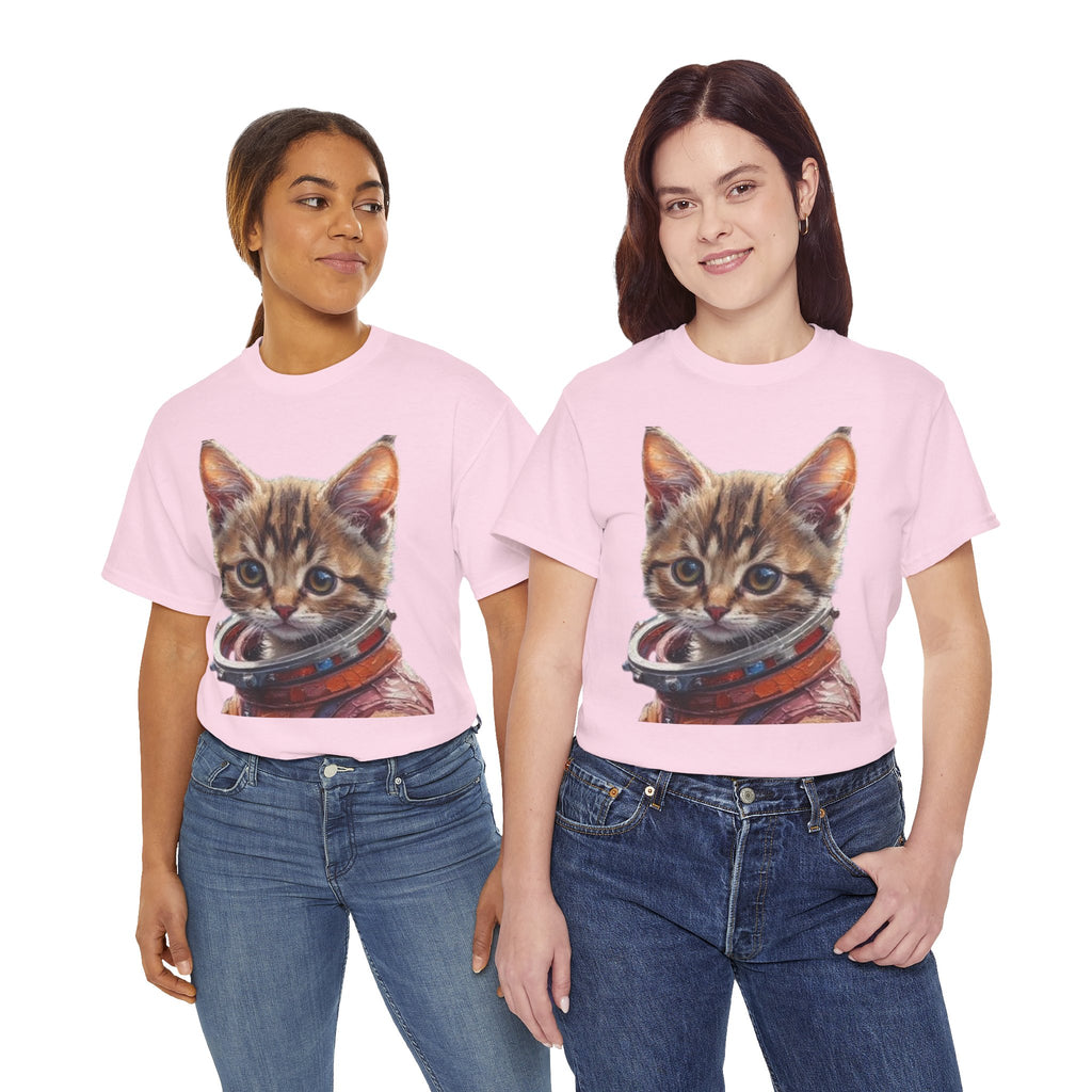 Astronaut Kitty Unisex Heavy Cotton Tee, Cute Cat Shirt, Animal lover gift, Space themed apparel, Funny cat t-shirt, Unique cat design