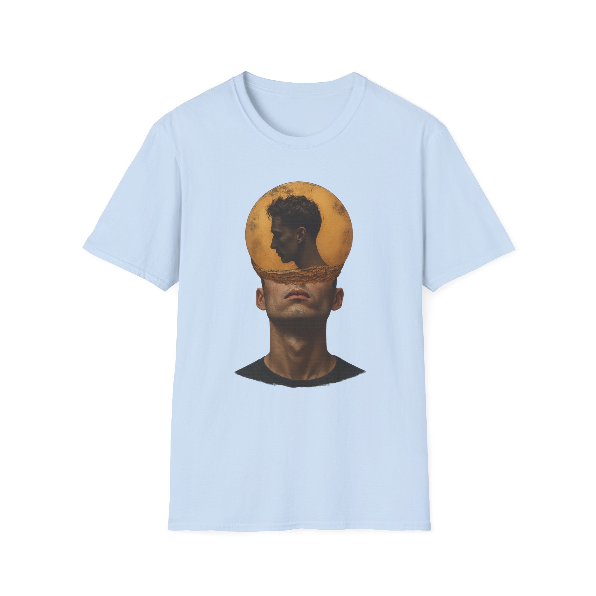 Surreal Double Portrait T-Shirt | Abstract Head Silhouette, Moon Circle