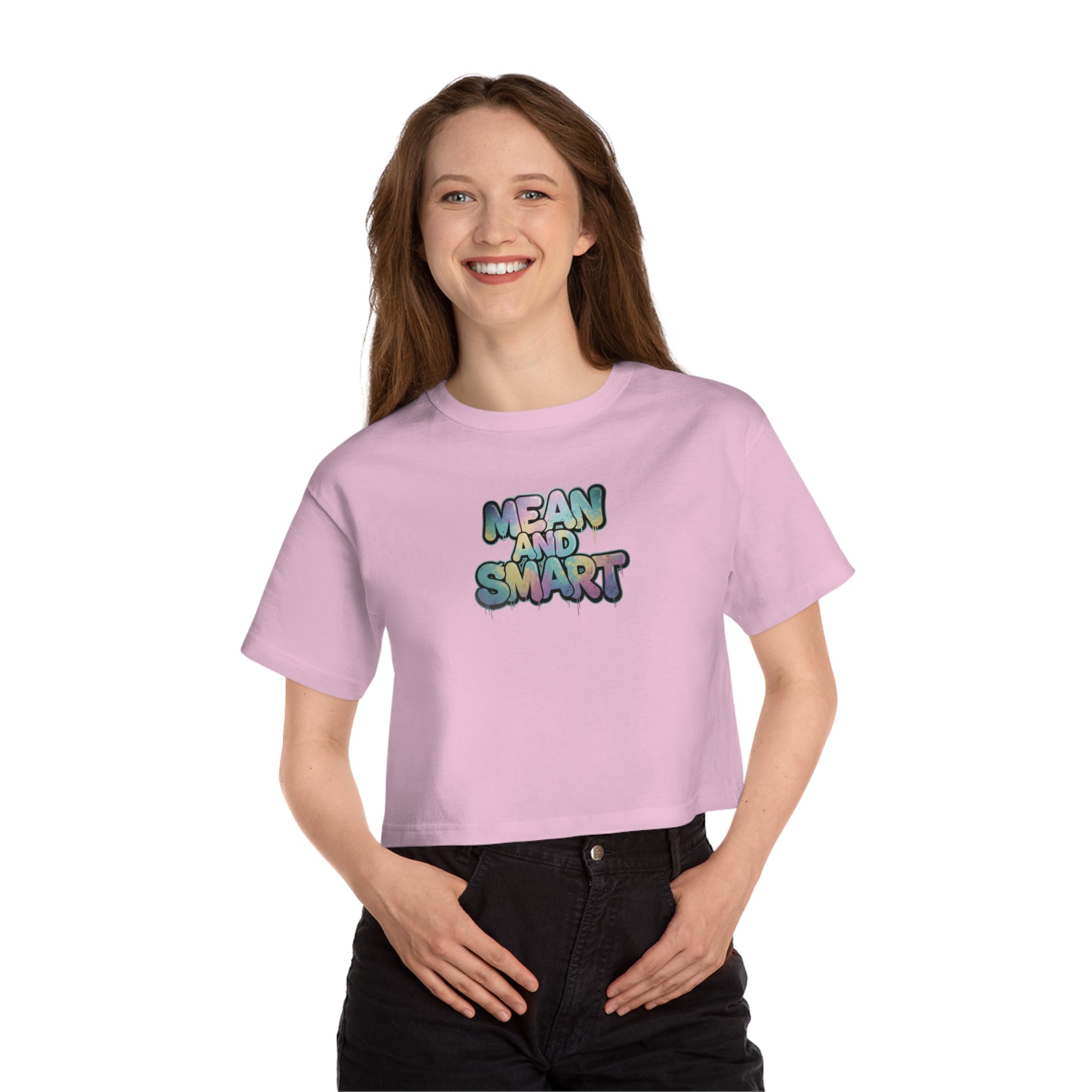 Mean and Smart graphic cropped T-Shirt | pastel bubble letters