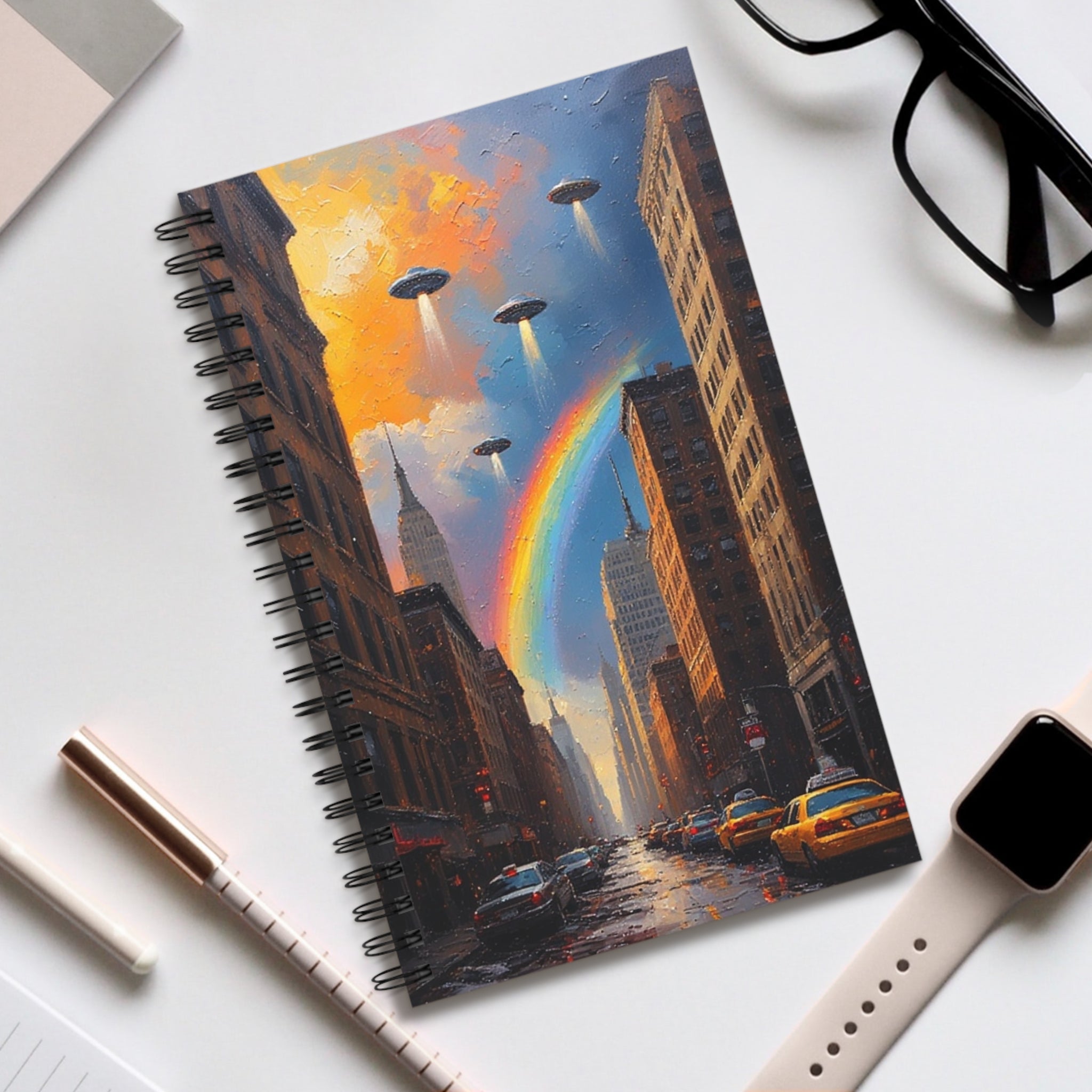 Colorful UFO Spiral sketch book for Dreamers, Rainbow Notebook