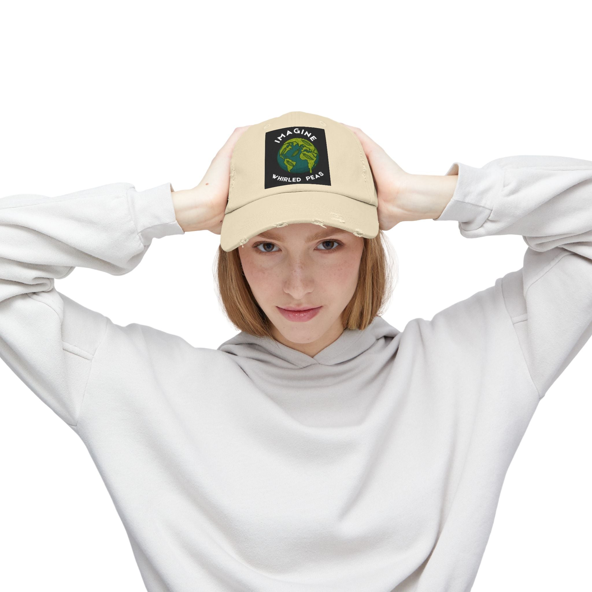 Imagine Whirled Peas Distressed Cap – World Peace Pun Hat